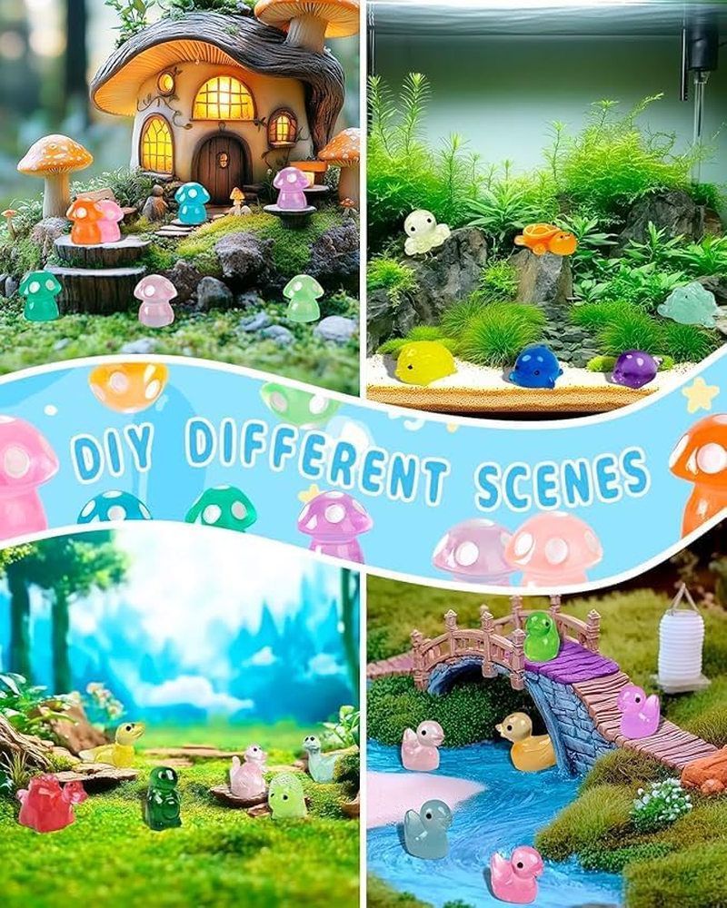 Leanockesa 60 PCS Mini Resin Animals Set for Family Crafts, Aquarium, Garden Landscape - Luminous Figures Ornament Potted Decorations DIY Accessories (Random Style and Color)