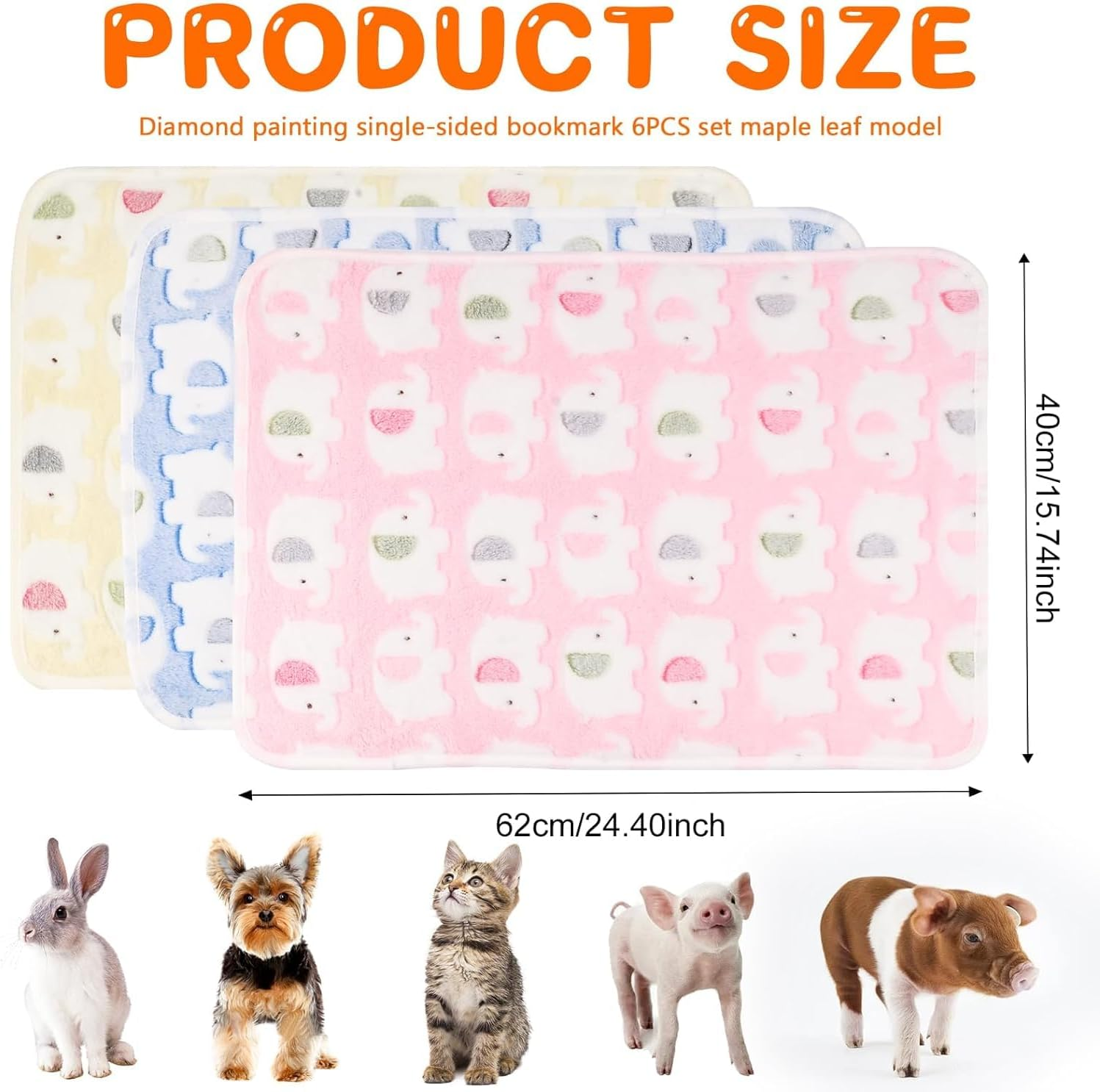 3 Pcs Pet Soft Dog Blankets Washable,60 * 40Cm Fluffy Cats Puppy Blankets,Puppy Blankets Dog Blanket Cat Blanket,Cute Elephants Print,Warm Sleep Mat Blanket for Small Dog Cat image number 5