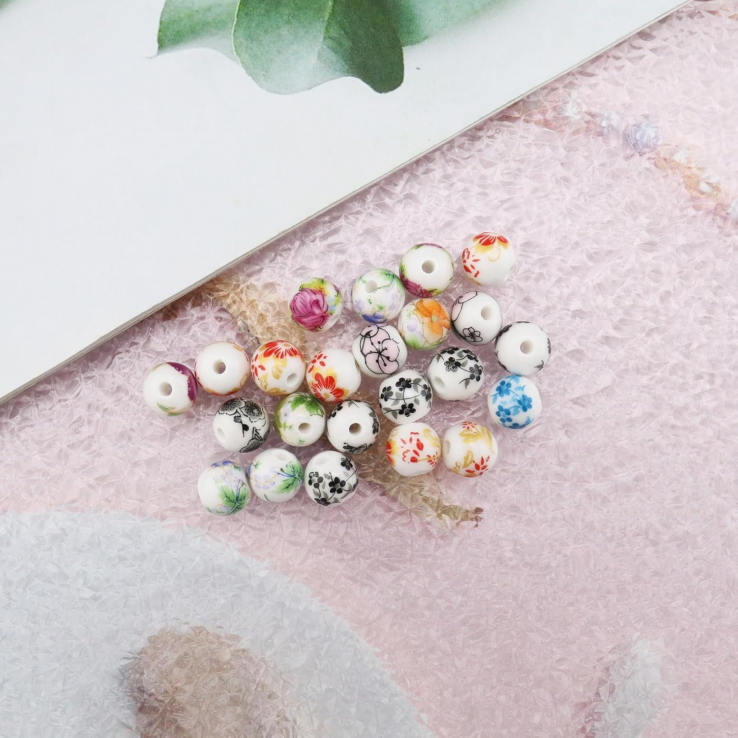100Pcs round Ceramic Beads 10MM Colourful Flower Porcelain Beads 3MM Hole for DIY Earring Bracelet Necklace Jewelry Making