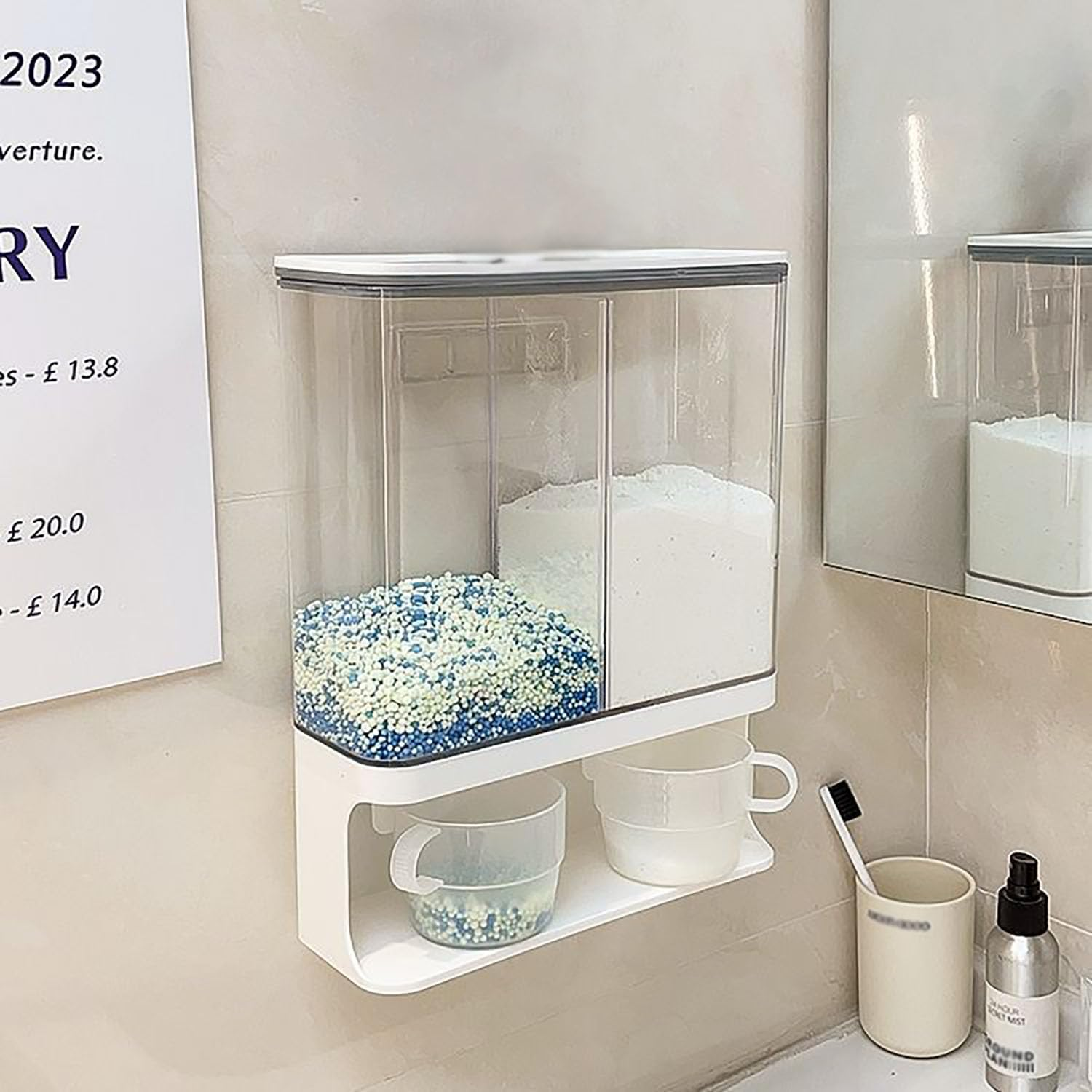 MRDLKNX Laundry Detergent Dispenser, Laundry Containers, Laundry Powder Dispenser, Laundry Scent Boosters Beads Dispenser with Cup (Double) image number 5