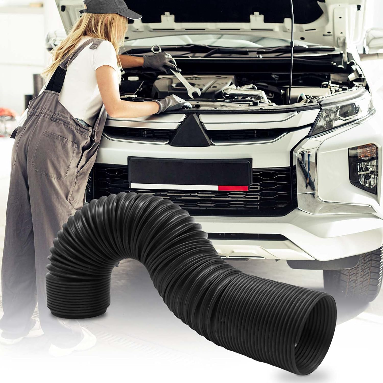 Magideal Car Flexible Air Intake Hose Pipe Universal Car Parts, Air Intake System Cold Air Ducting Feed Hose, Flexible Expansion Pipe for Vehicles, Black 50Mm Diameter image number 4