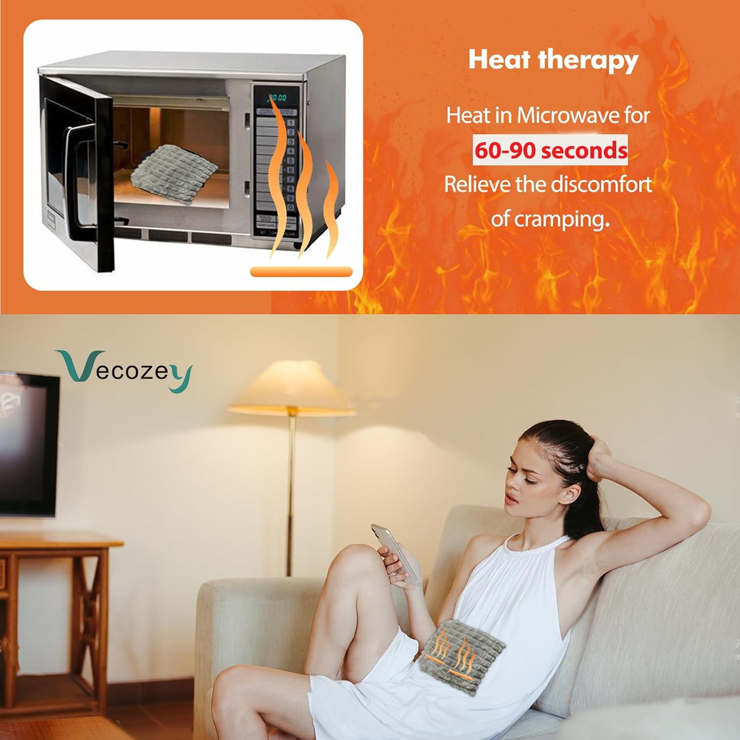 Vecozey Microwavable Heat Pack for Pain Relief with Removable Cover 28 * 15.5Cm Microwave Heat Bag with Nature Moist Heat for Knee, Neck & Shoulder Discomfort Warm Compress image number 2