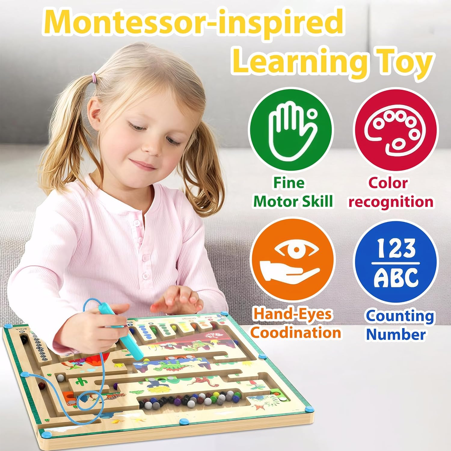 Dinosaur Magnetic Color and Number Maze, Montessori Sensory Learning Counting Toys for Toddler Kids Age 3 4 5 6 7 8 image number 6