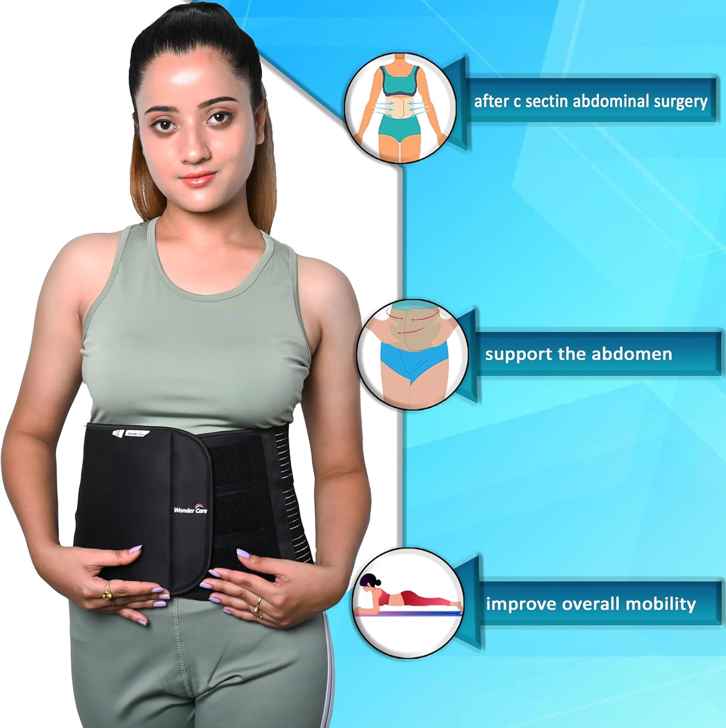 Wonder Care Abdominal Binder Lower Waist Support Belt after C-Section Delivery for Women Slim Support Elastic Maternity Tummy Waist Belly Trimmer Fat Burner Post-Natal Operative Belt image number 4
