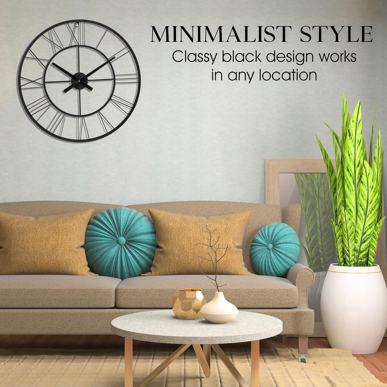 60Cm Roman Numerals Wall Clock &ndash; Silent Non-Ticking Quartz Sweep, Large Metal Decorative Clock for Living Room, Bedroom, Kitchen &ndash; Black Oversized Large Wall Clock 24 Inch image number 6