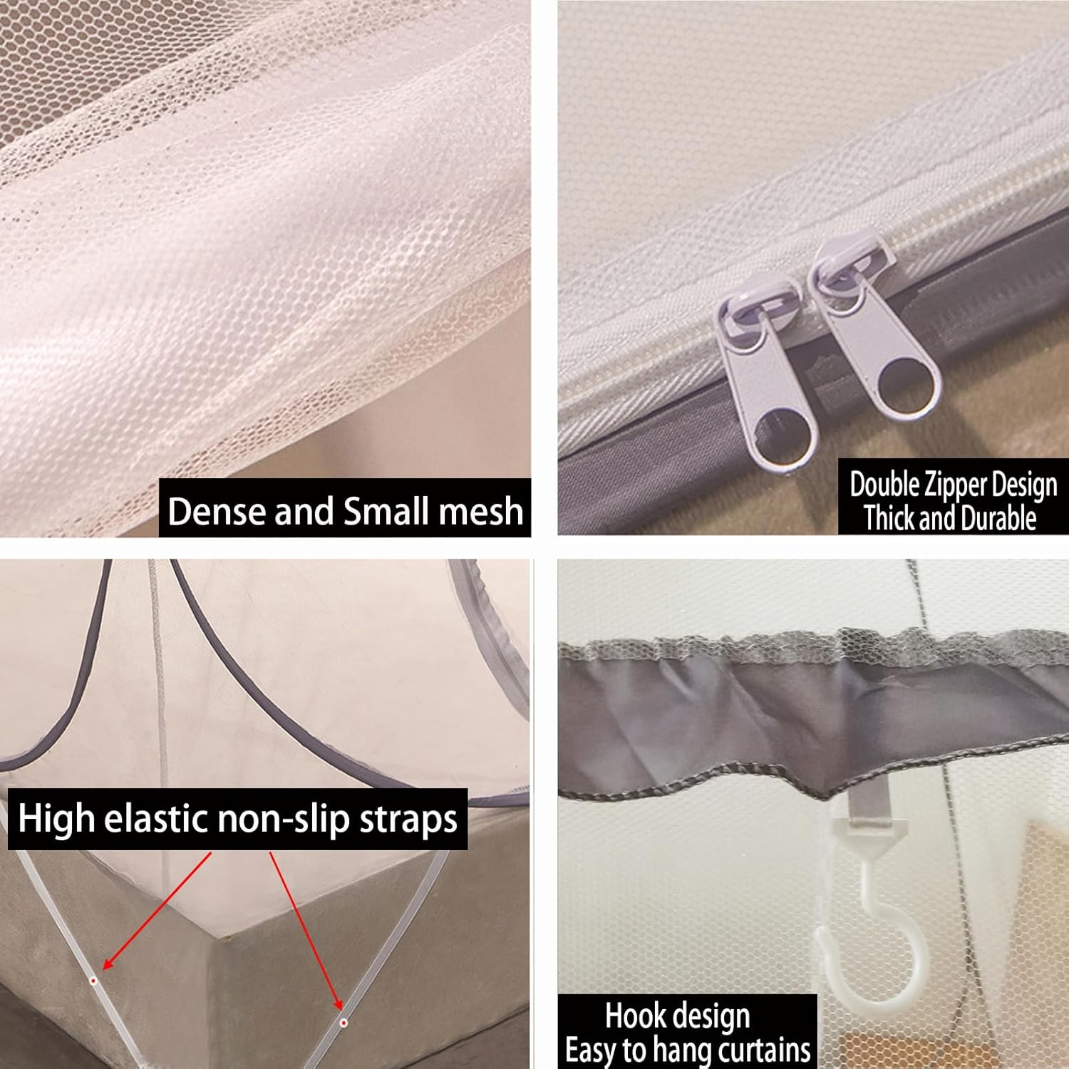 CMINGJ Mosquito Net for Bed, Portable Pop up Mosquito Netting with Bottom, Free Installation-Suitable for Bedroom, Camping, Folding Portable Design for Baby Adults (Gray- L87 X W79 X H61) - Gray  Gray Bottom Edge image number 4