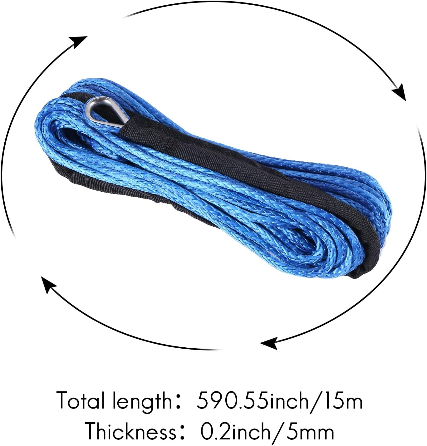 3/16 Inch X 50 Inch 7700 Lbs Synthetic Winch Line Cable Rope with Protection Sleeve for ATV UTV (Blue) image number 4