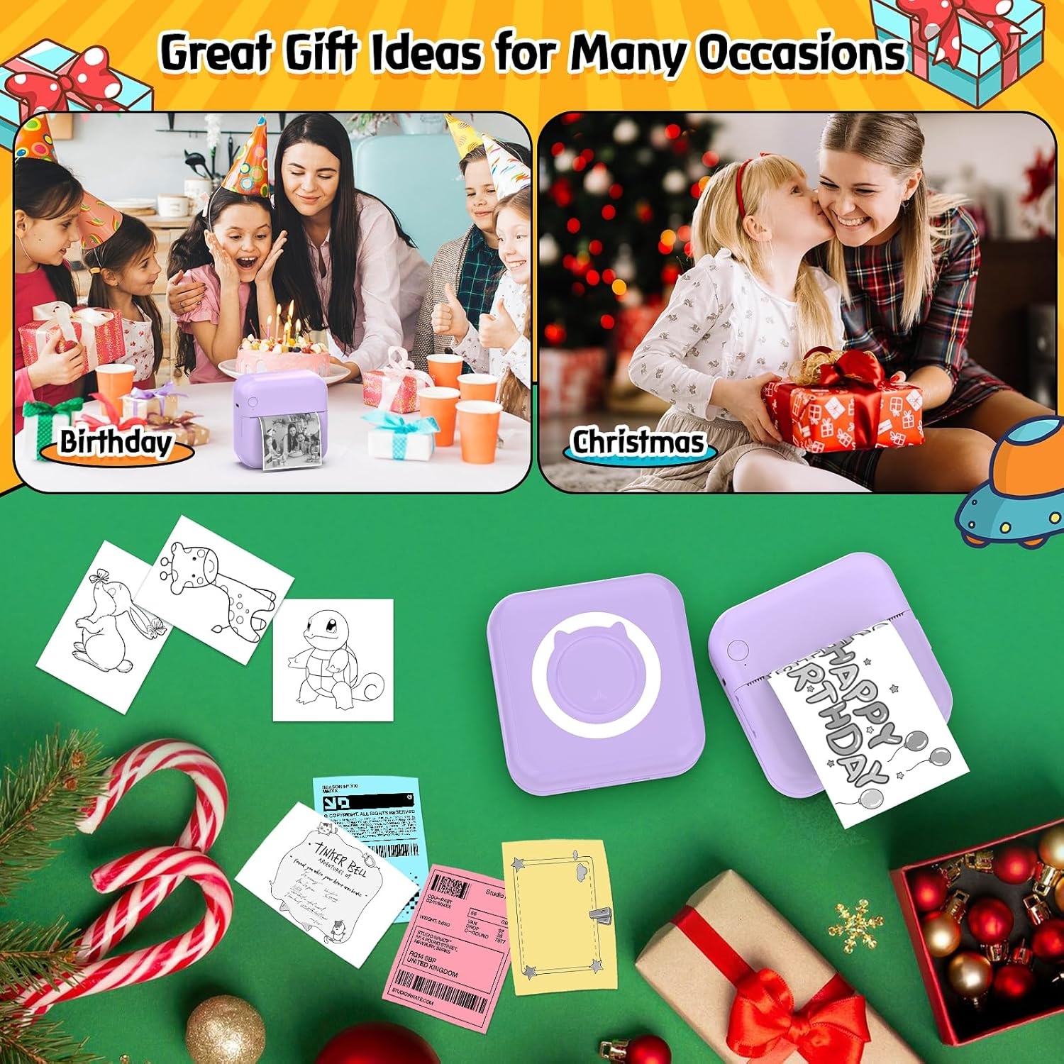 QYCHHJ Mini Sticker Printer for Iphone/Android/Tablet, Bluetooth Mini Pocket Printer Portable with 8 Rolls Thermal Paper, Inkless Thermal Printer for Study Notes Journal Memo Photo Picture, Purple image number 4