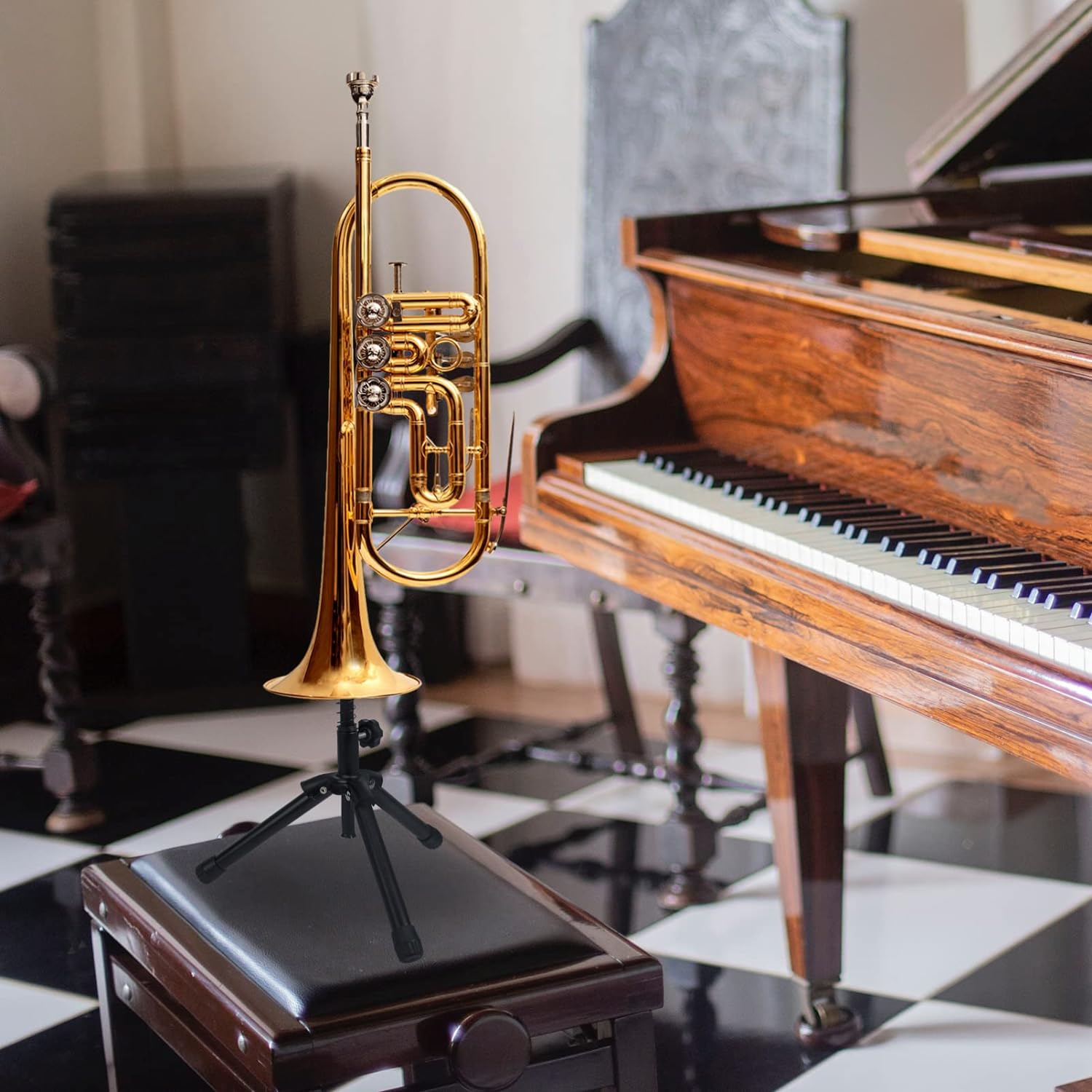 Vaguelly Display Easel Trumpet Stand Holder Portable Trumpet Holder Foldable Metal Trumpet Display Storage Rack Stand Trumpet Display Stand image number 4