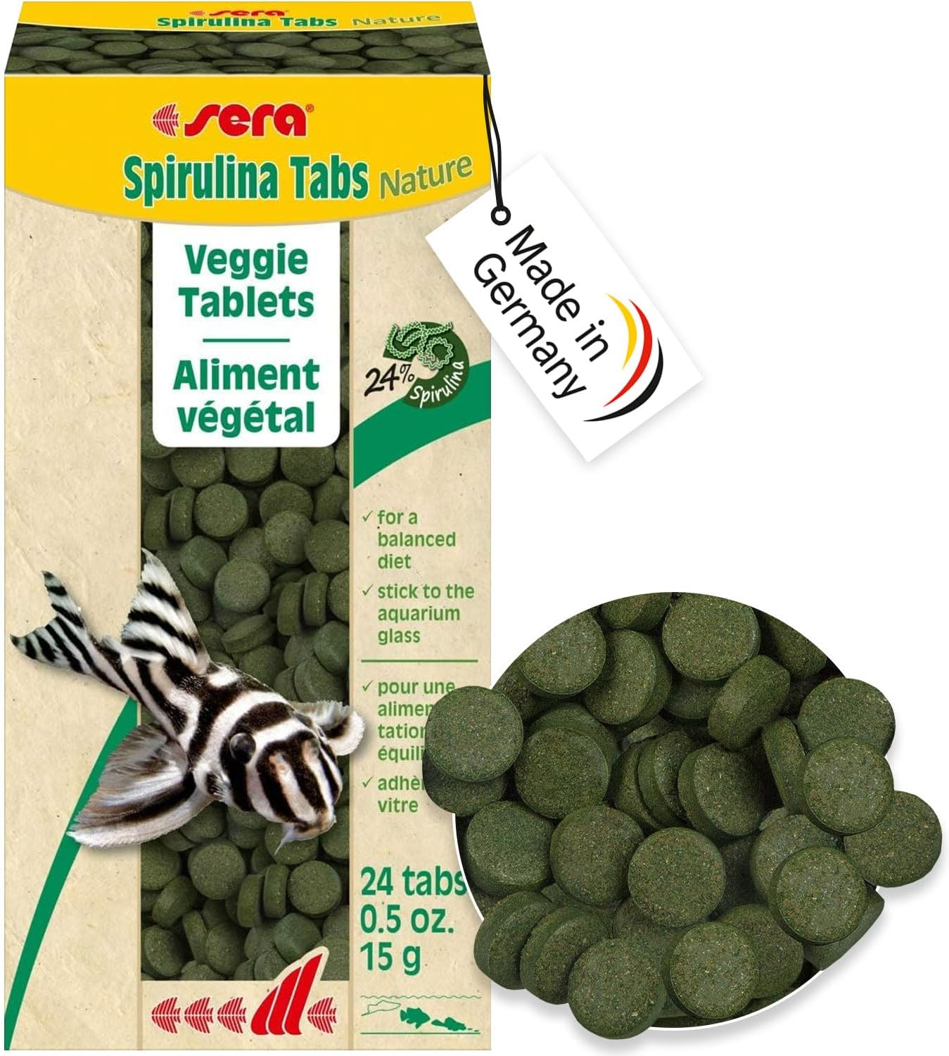 Sera Spirulina Fish Food Tablets, 24 Count