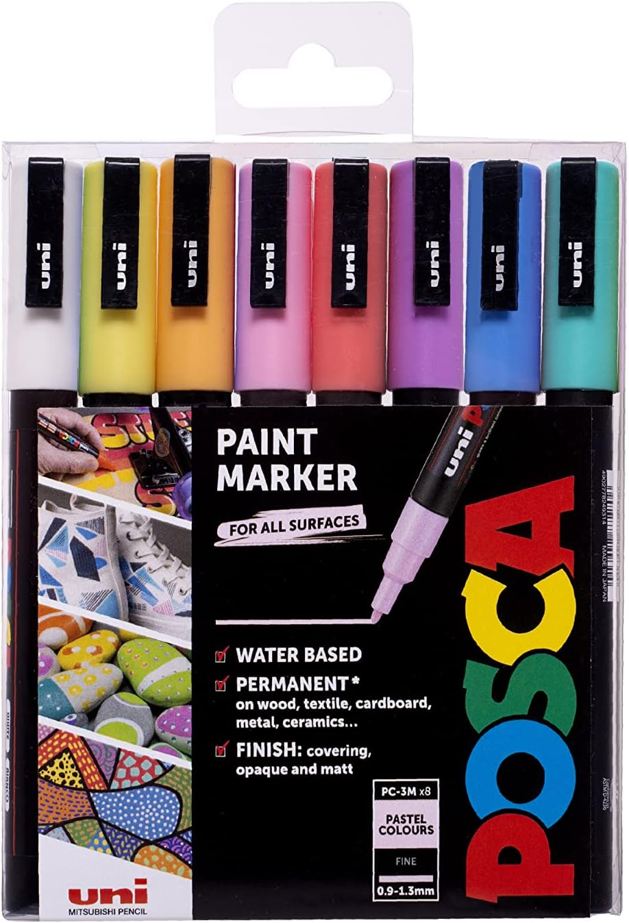 POSCA MOP&rsquo;R PCM-22 Water Based Permanent Paint Markers. round Tip for Art & Crafts. Multi Surface Use on Wood Metal Paper Canvas Cardboard Glass Fabric Ceramic Rock Stone Pebble Porcelain. Box of 8 image number 4