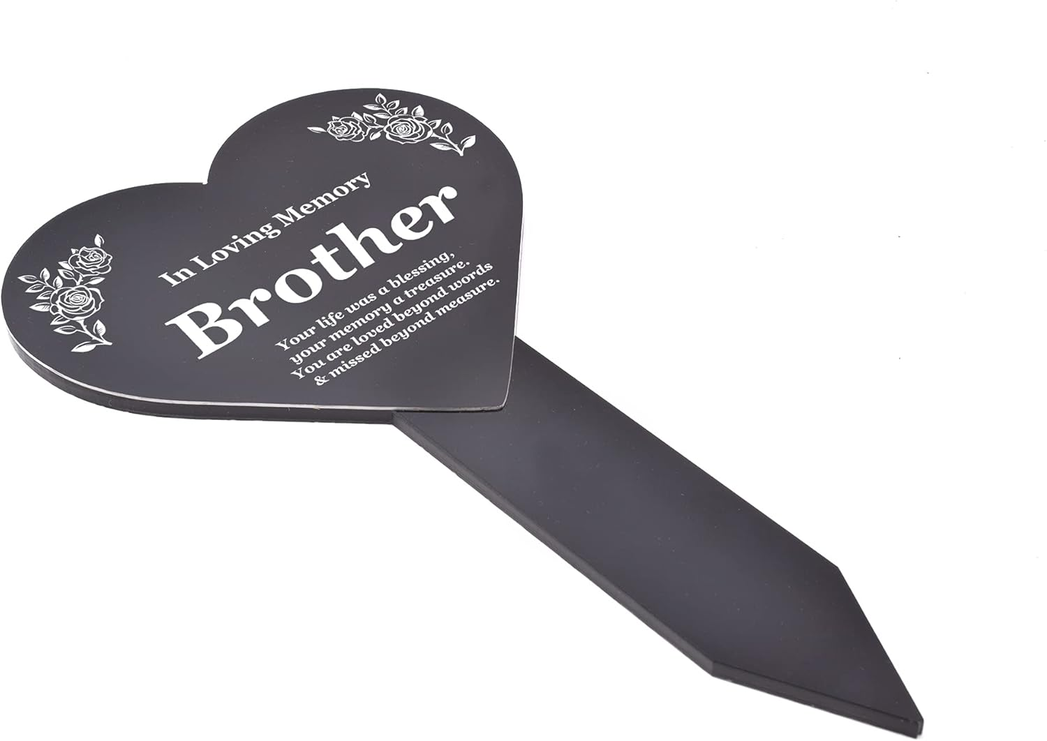 Origindesigned Brother Heart Shaped Memorial Plaque with Stake - Black & White