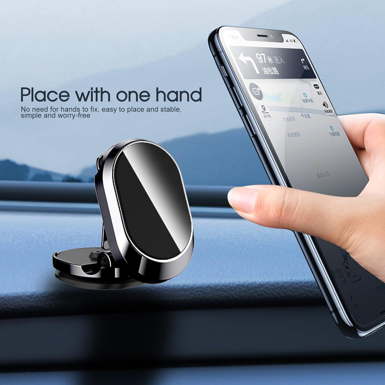 Tootoo Metal Magnetic Car Phone Holder Folding Magnet Dash Mount Mobile Phone Stand GPS Black/Silver (Black) image number 4