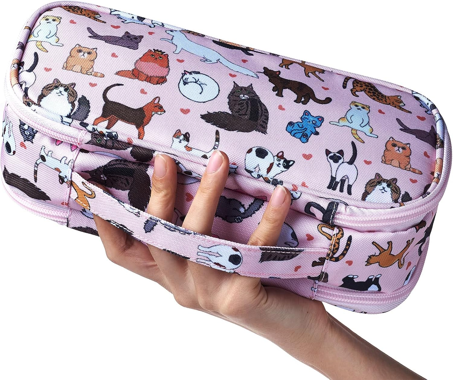 Cute Cat Pencil Case Super Large Capacity 3 Compartments Canvas Pencil Box Kawaii Makeup Bag Cat Gifts for Boys Girls image number 4