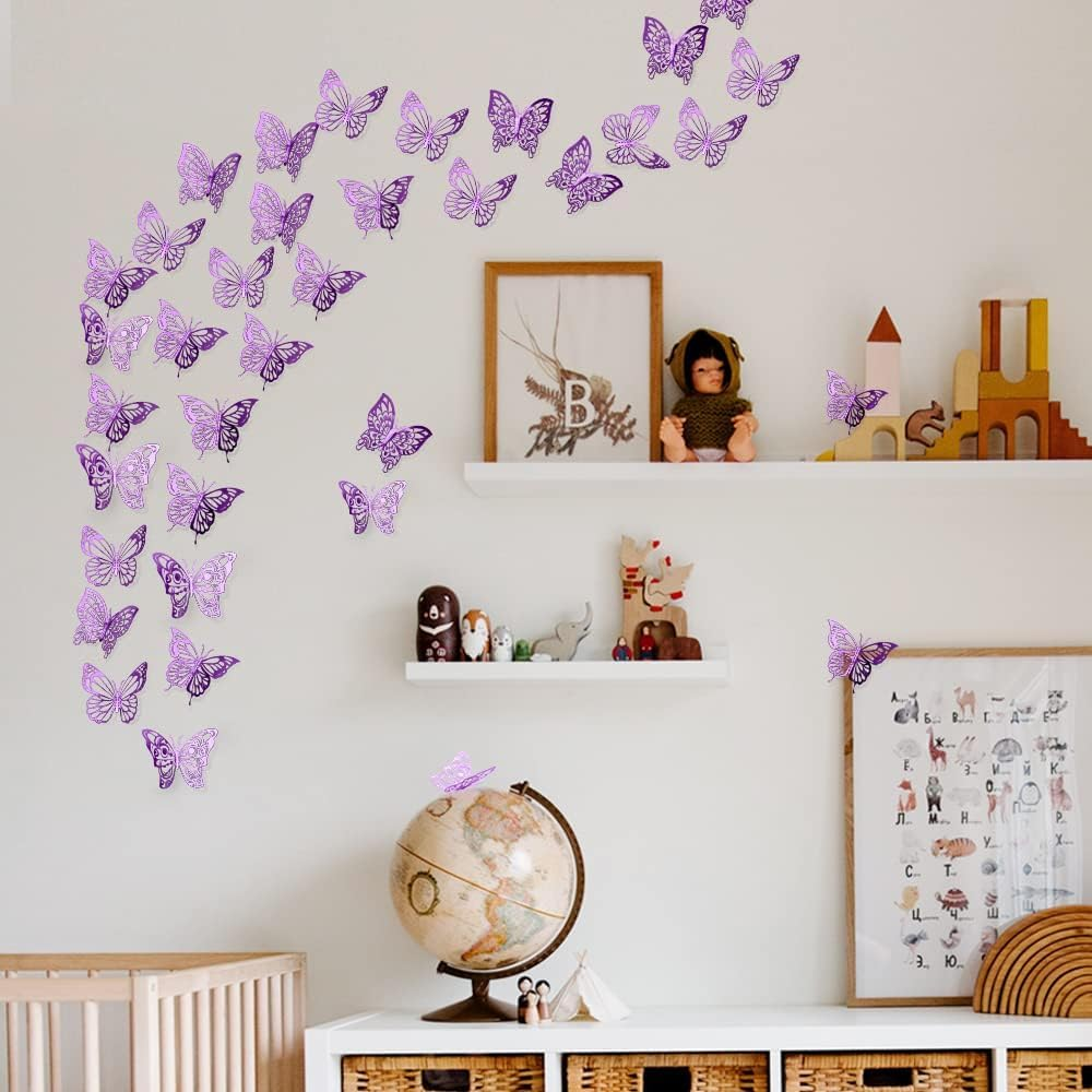 FIMETEUG Purple Butterfly Wall Sticker, 72 PCS, Elegant, Metallic Paper, Indoor Use image number 4
