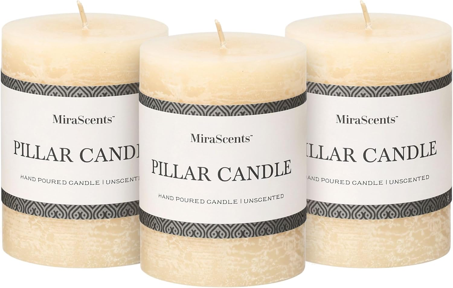 3X6 Inch Ivory Pillar Candles Set of 3 - Hand-Poured Unscented Candles, Long Clean Burning, Large Big Candles, Smokeless Dripless Candles for Dinner Table, Wedding, Home, Bathroom, Rustic Decor