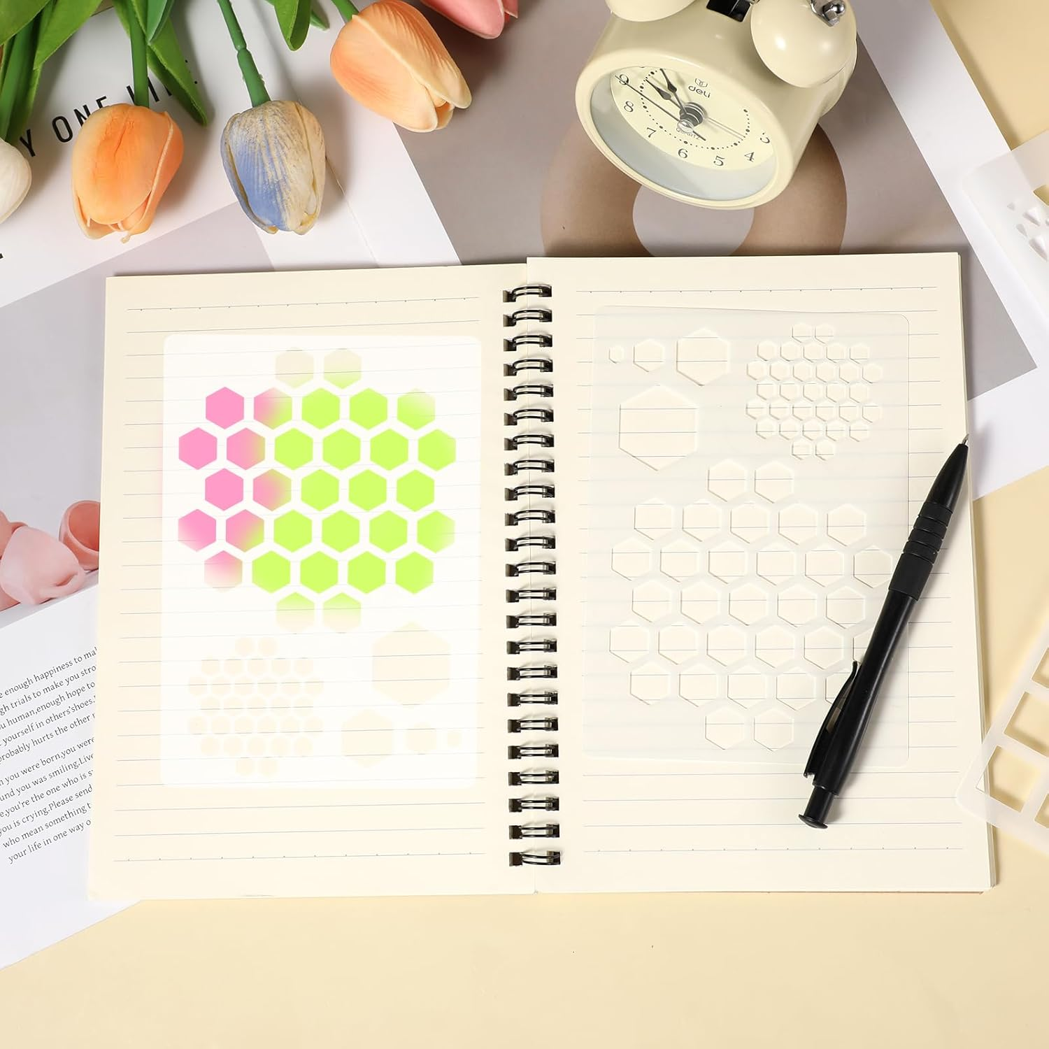 16 Pcs Journal Stencils Bullet Dotted Journals Supplies Happy Planner Stencil Drawing Templates Accessories Kit for Create Calendars Schedule Journaling DIY Notebook Cards Scrapbook Decorations image number 6