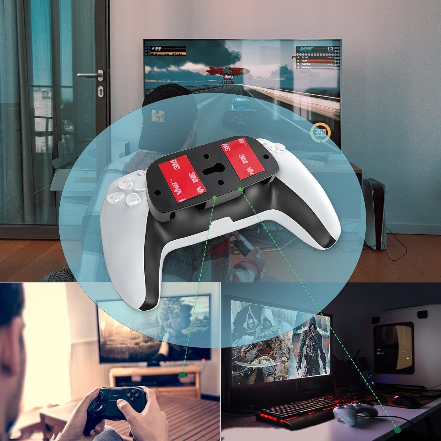 2 Pcs Controller Desk Mount Fit for Playstation 5/Playstation 4 Controller, PS5 Controller Holder Storage Rack, No Drilling Stick under Desk Stand Hanger for PS4 Gaming Controllers image number 4