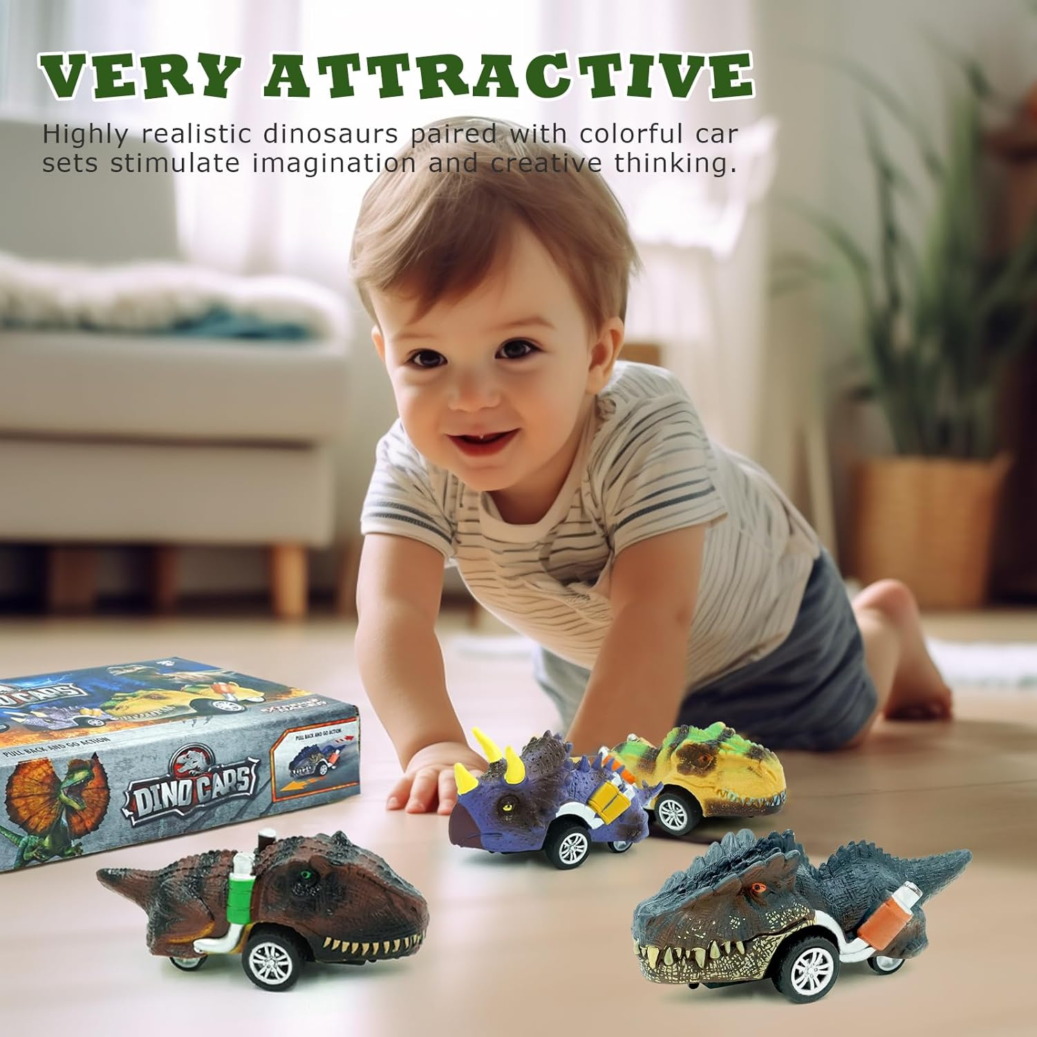 Dinosaur Toy Pull Back Cars,6 Pack Dino Toys for 3 Year Old Boys Girls and Toddlers,Boy Toys Age 3,4,5 and Up,Pull Back Toy Cars,Dinosaur Games with T-Rex image number 3