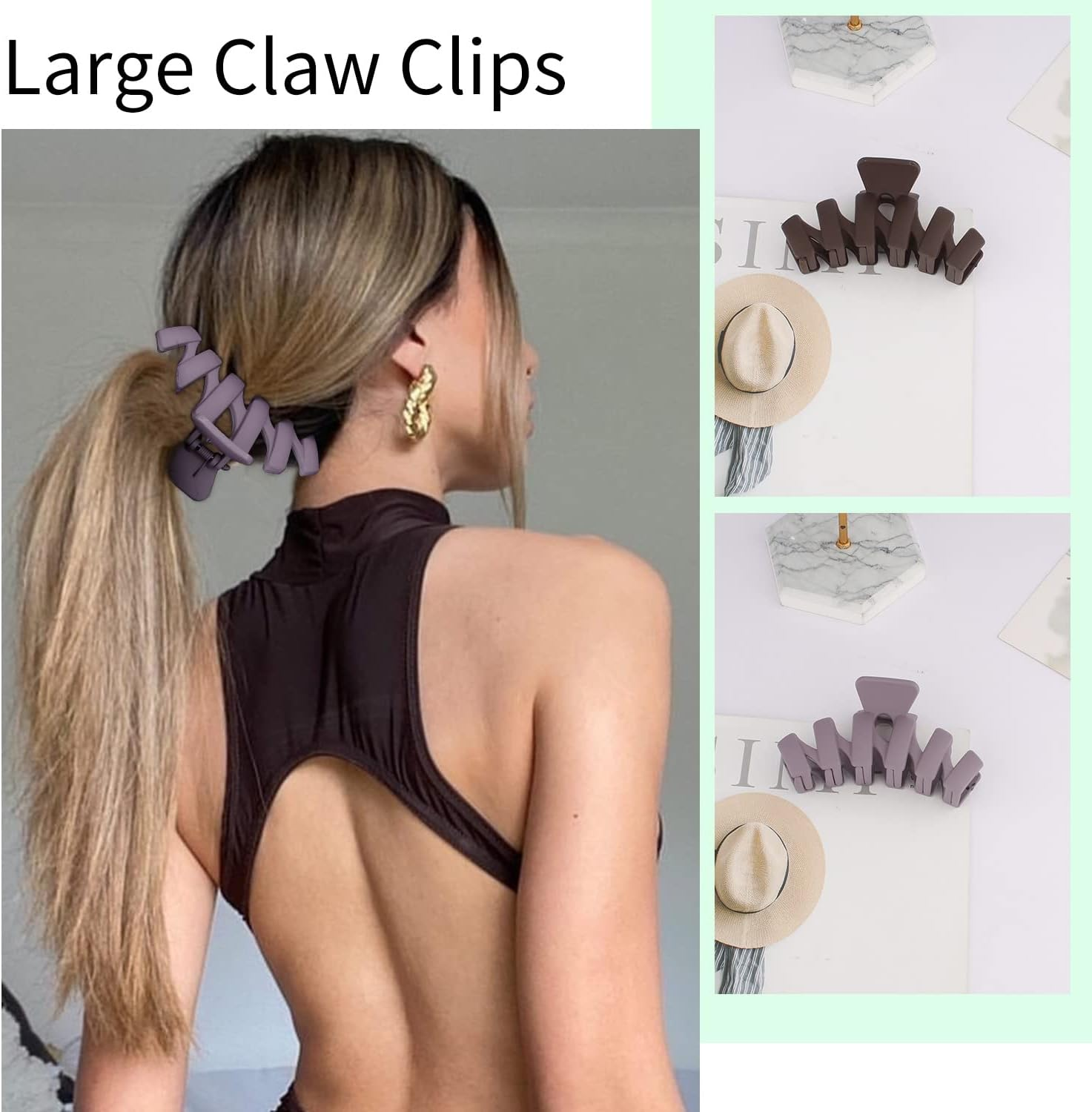 Supoo 4Pcs Large Claw Hair Clips for Thick & Thin Hair - 4.3" Strong Hold Jumbo Matte Banana Jaw Clips, Cute Hair Accessories & Gifts - Black,Green image number 7