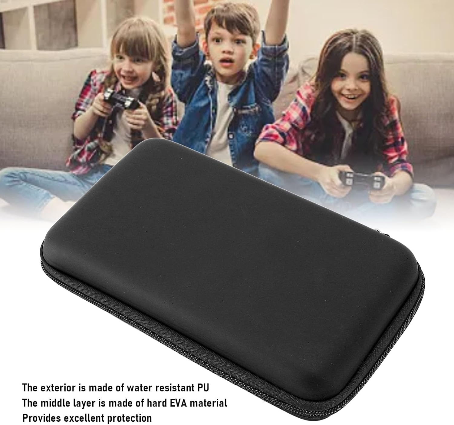 Carrying Case for 3Ds/New 3DS Xl/New 2DS XL, Hard Protective Shell Travel Case, with 8 Game Card Slots & Inner Pocket, Hard EVA Portable Console Protective Pouch (Black) - Black image number 2