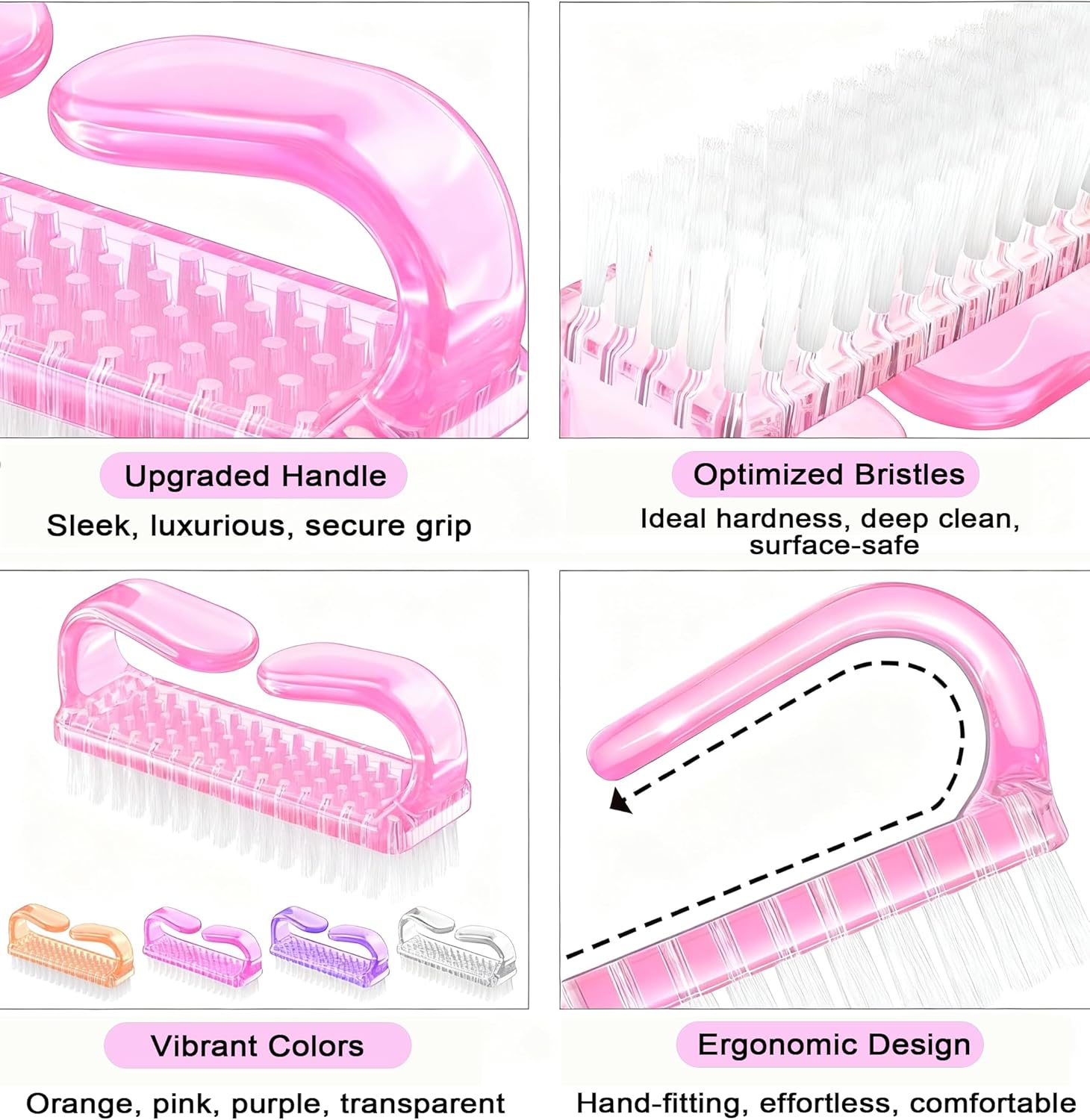 Larbois Handle Grip Nail Brush, Nail Brushes Hand Fingernail Brush Cleaner Scrubbing Kit Pedicure for Toes and Nails Men Women (4 Pack) image number 2