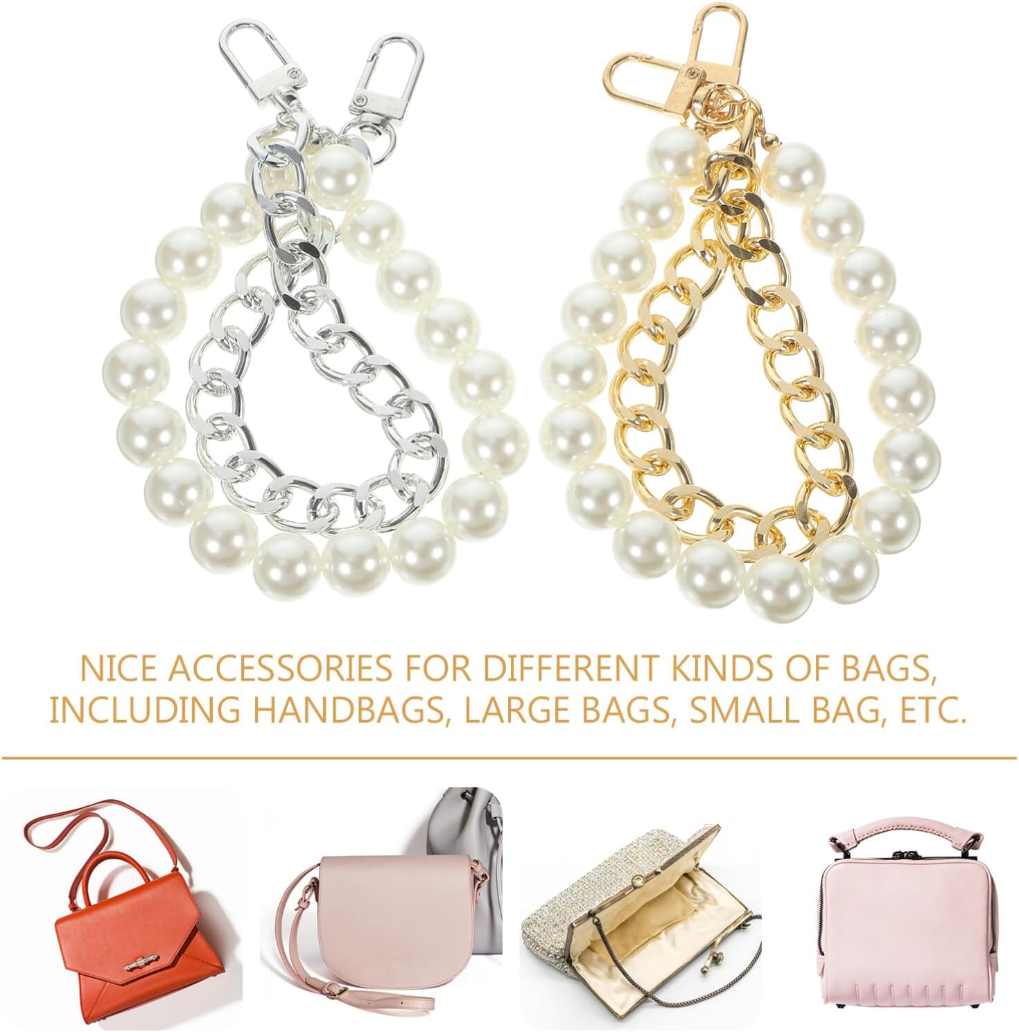 TEHAUX 4Pcs Pearl Bag Chain Plastic Replacement Single Shoulder Bag for Handbags Featuring image number 6