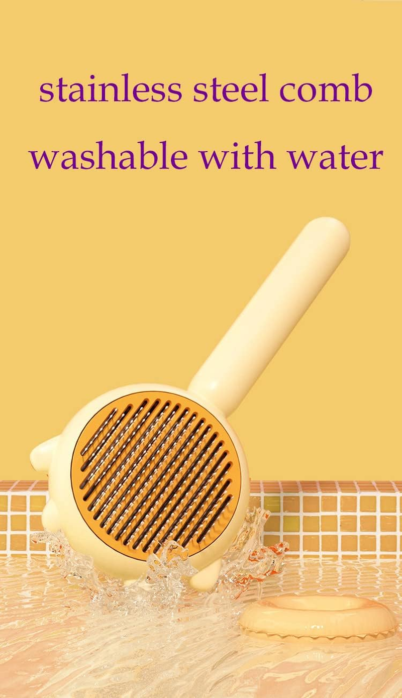 Vingtank Pet Hair Cleaner Brush, Hair Brush for Cats and Dogs, Self Cleaning Slicker Comb for Kitten, Removes Tangles Loose Fur (Yellow, Hair Type: Thin, Thick, Curly) image number 2