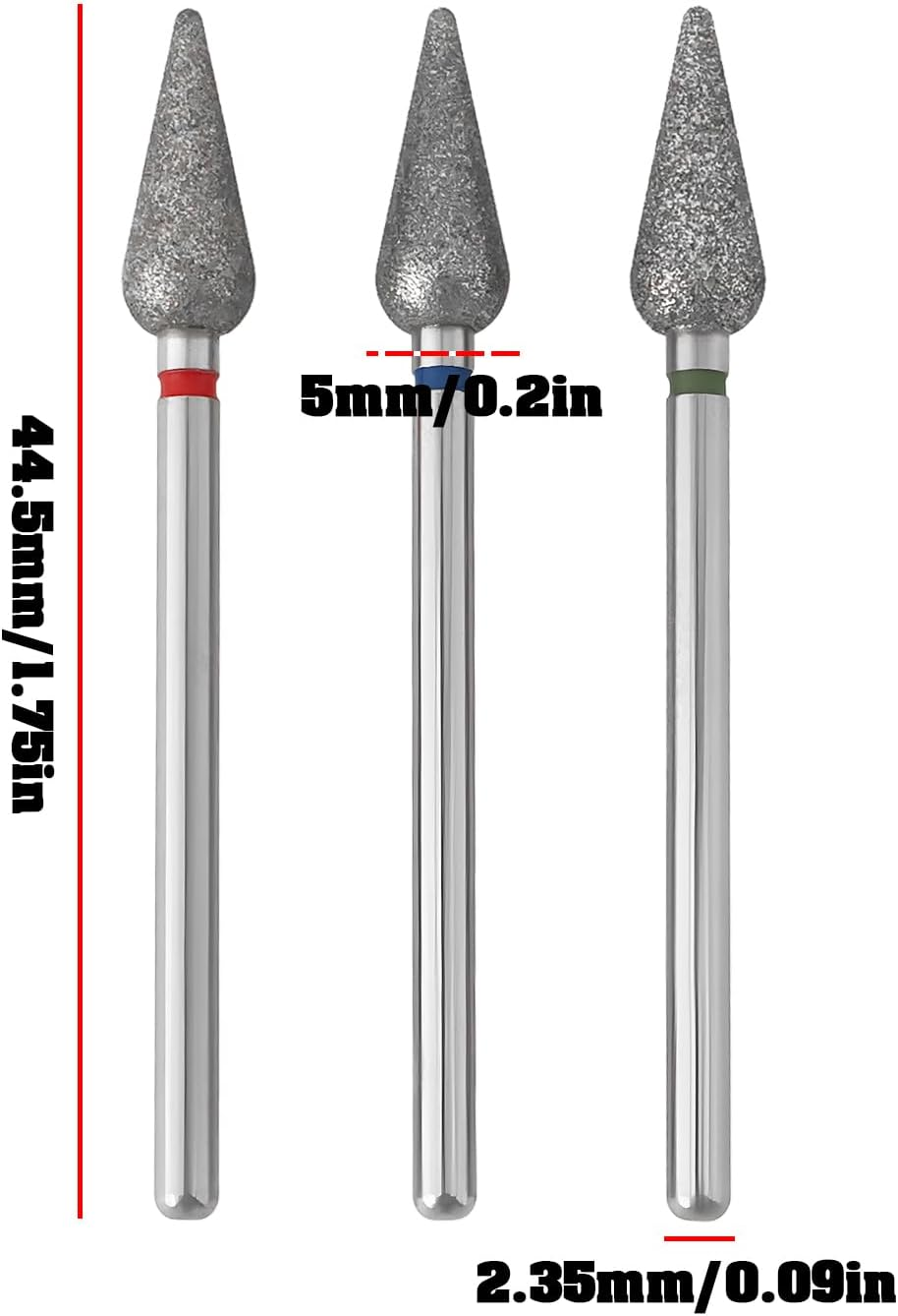 LT Easiyl 3Pcs 2.35Mm Cone Cuticle Diamond Drill Bit Fine Medium Coarse for Nail Drill Nail Polishing image number 4