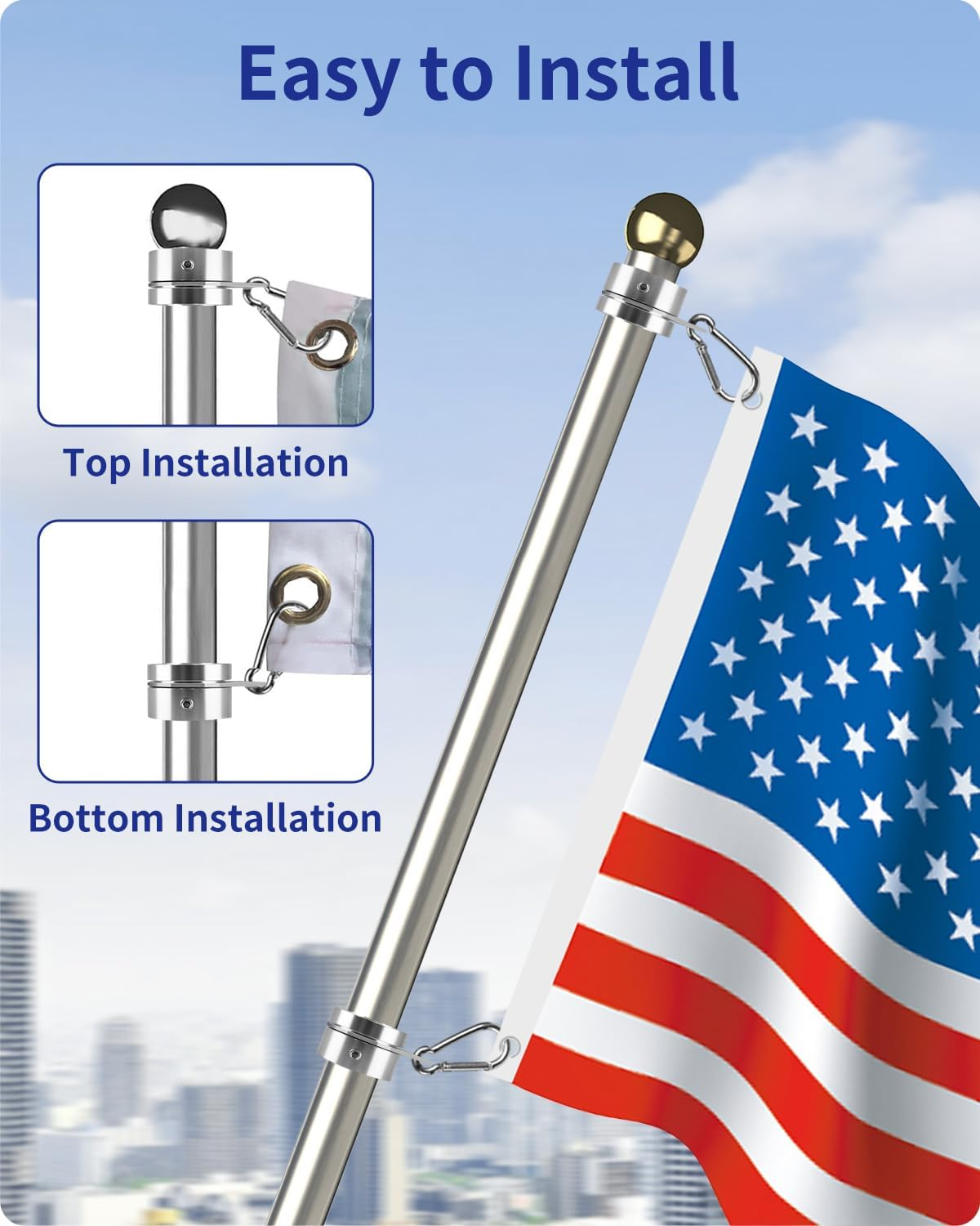 Loretoy 2 Pack Aluminum Alloy Flag Pole Rings, 360 Degree Rotating Flagpole Flag Mounting Rings Spinning Flag Pole Kit with Carabiner for 0.75-1.00 Inch Diameter Flagpole (&Phi; 1 Inch, Silver) - Black image number 4