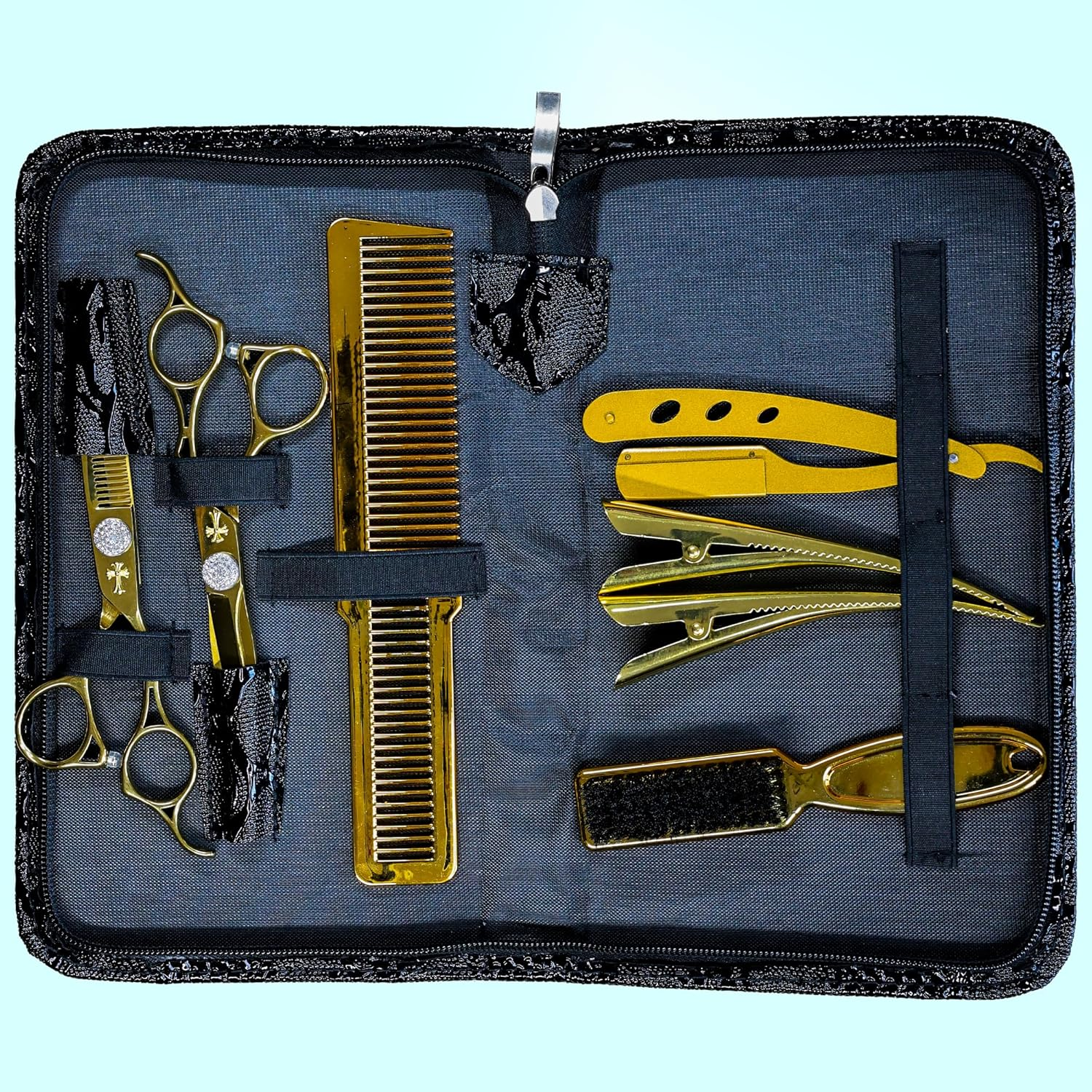WR Castle Hairdressing Set, Professional Hair Cutting Scissors, Hair Clips, Hair Brush, Comb, Razor, Hairdressing Cape, Leather Case