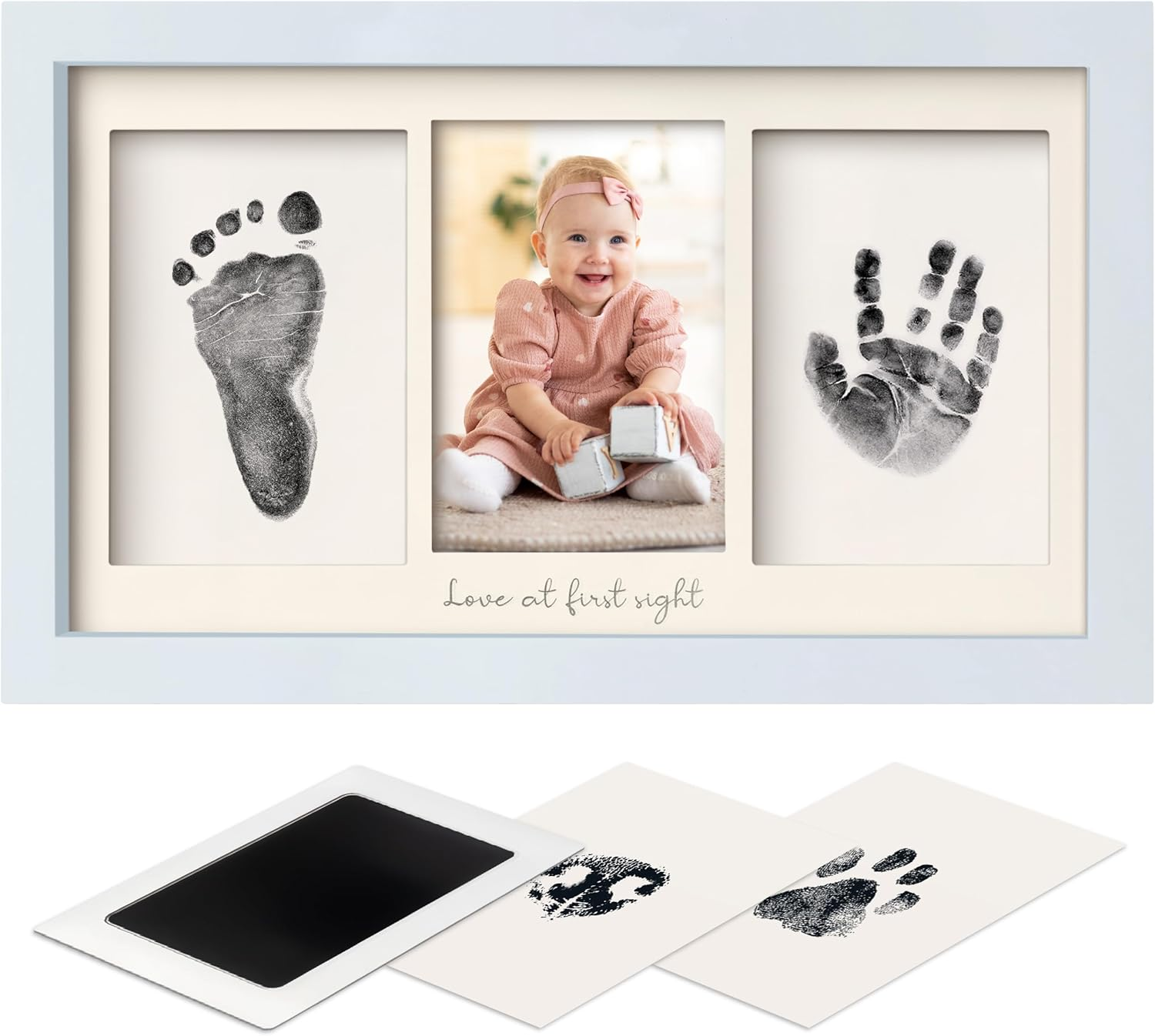 Inkless Baby Hand and Footprint Kit Boy, Girl - No Mess Ink Pad for Handprint, Clean Touch Dog Paw Print Kit, Personalized Baby Shower Gifts, Nursery Newborn Keepsake Frame (Cloud Gray)