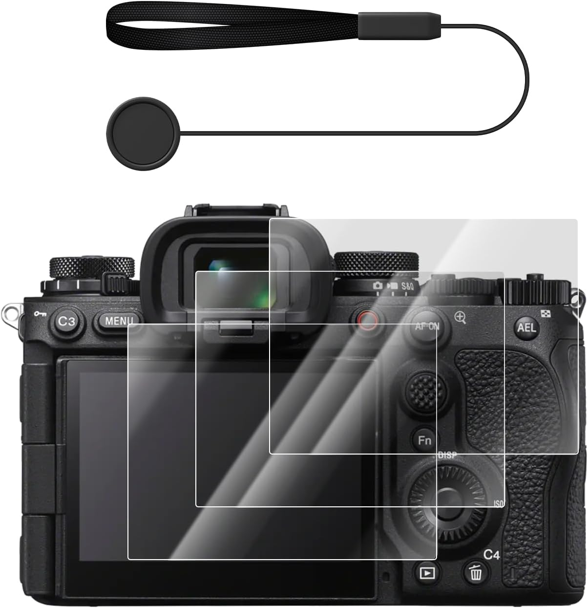 VOVMOEYA 【3Packs Screen Protector+1Pcs Anti-Loss String Screen Protector for Sony A7R5//A7R V/Alpha 7R V,For Sony A1 Mark Ii/A1M2/Alpha 9 III/A9M3/ILCE-9M3 Tempered Glass Film,0.25Mm 9H Anti-Scratch
