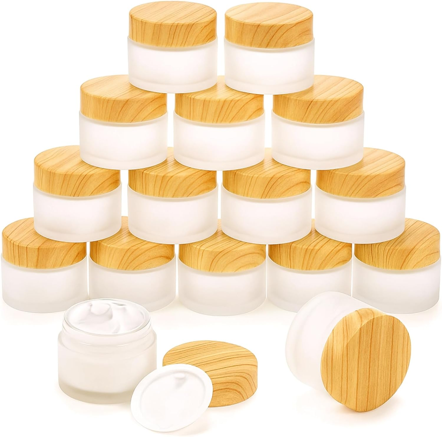 ZENFUN 16 Pcs Glass Cosmetic Containers 50 Gram/50Ml Empty Sample Jars with Leak Proof Lids, Frosted Glass Bottle for Cream, Lotions, Lip Balm - Refillable Travel Containers image number 3