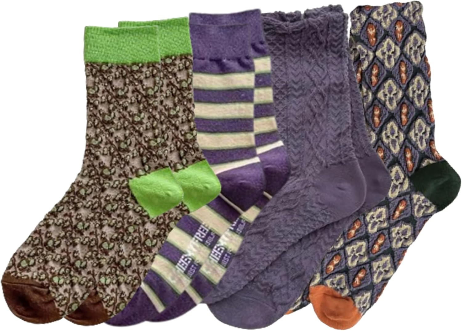 Casual Vintage Floral Cotton Socks for Women 4 Pairs Cute Ruffle Slouch Socks 5-9 for Teen Grils above Ankle Athletic Socks