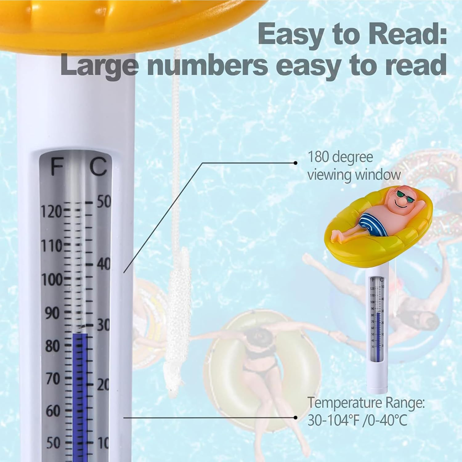 Solar Pool Therrmometer - Accurate Water Temperature Thermometer | Floating Pool Thermometer for Easy Use | Water Temperature Gauge for Precise Poool Monitoring and Enjoyable Swimming image number 6