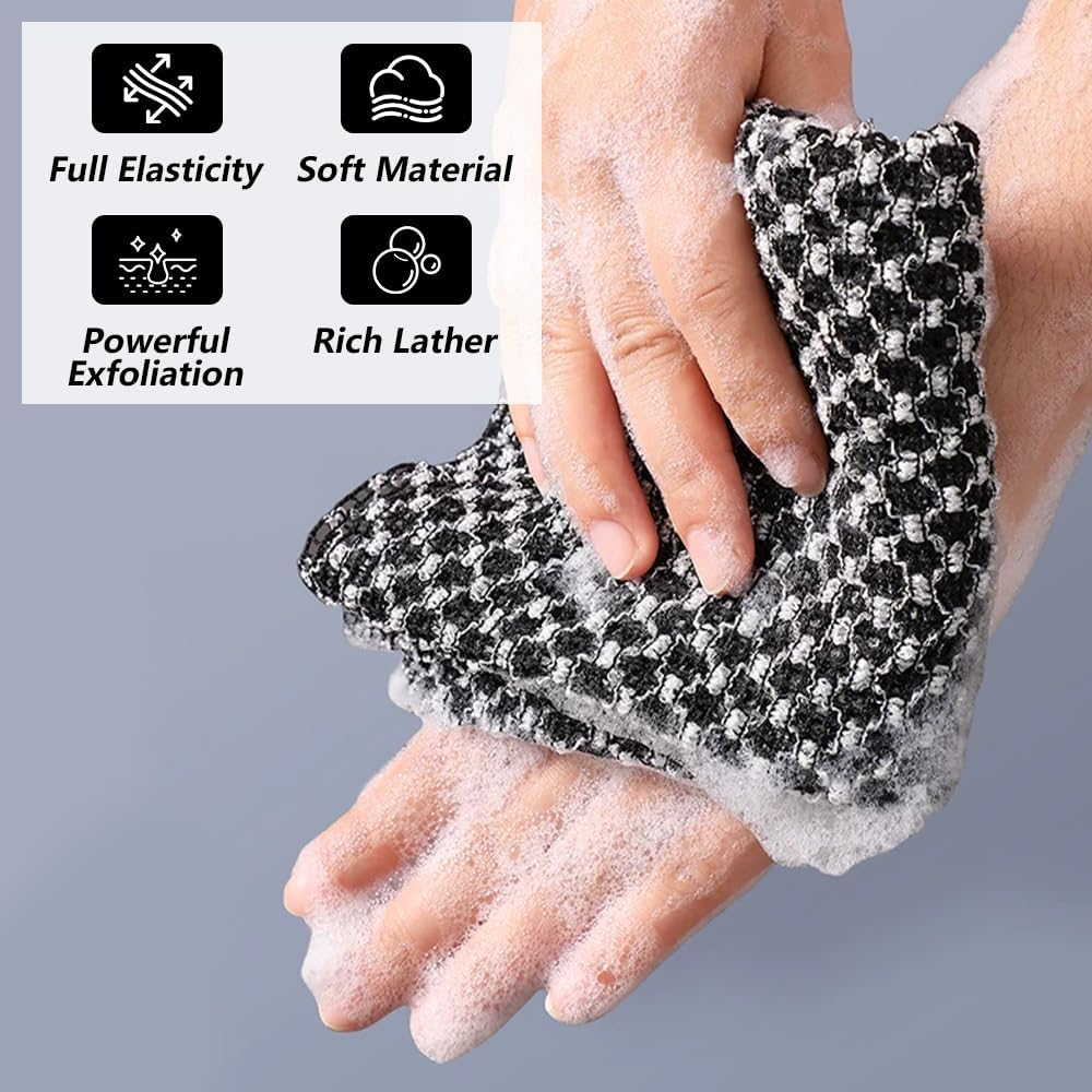 Zegnuem Back Scrubber Set - 2 Pack Mesh Black Exfoliating Shower Towel, Multi-Use for Scrubbing, Lathering & Dead Skin Removal, Extra Long Body Scrub Cloth for Men and Women image number 1