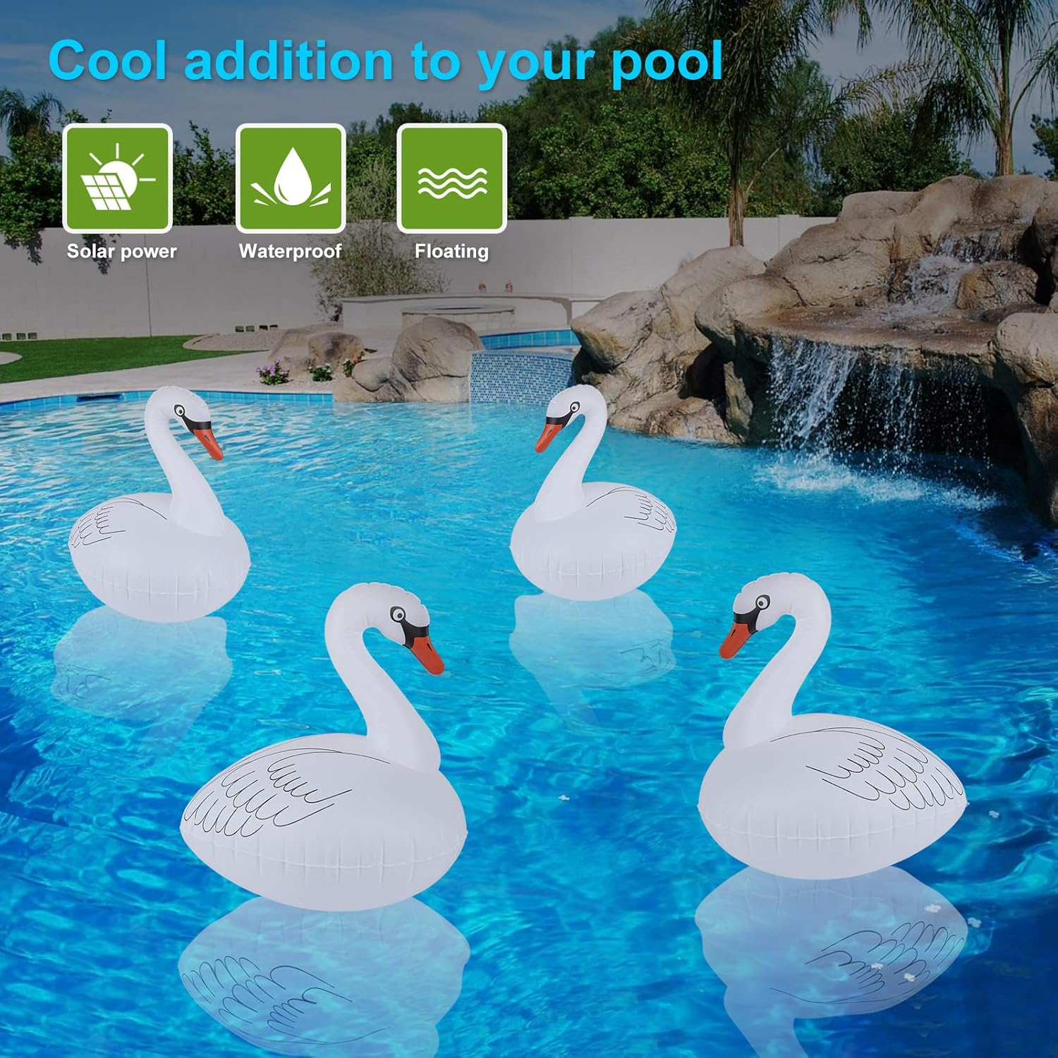 Floating Pool Lights Solar 2PK, Waterproof Inflatable Swan Pool Lights, Glow in the Dark Color Changing LED Pool Floating Swan Light for Backyard Spa Patio Wedding Party Decor image number 4