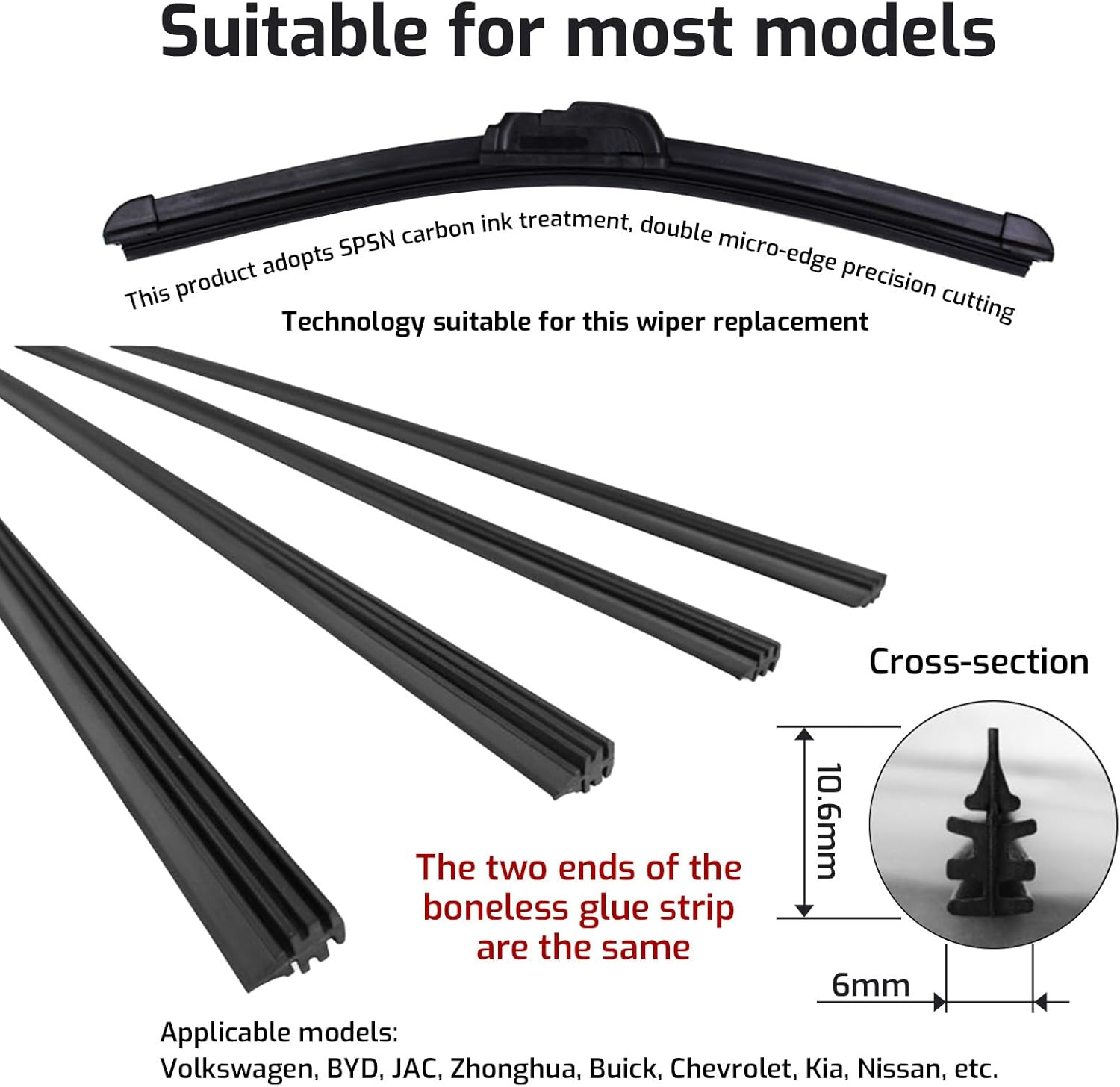 2 Pack Silicone Wiper Blade Refills 24"+26" - Frameless Hybrid Windshield Wipers Replacement with Rubber Sealing Strip, Quiet Wiping Technology for Rain/Snow/Dust- All-Weather Dustproof Design