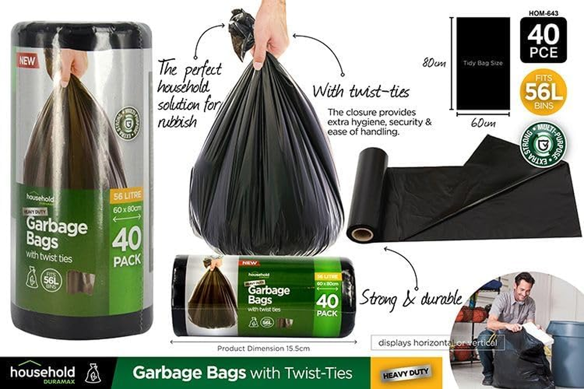 Duramax Household Garbage Bags with Ties 40-Pieces, 56 Litre Capacity image number 4