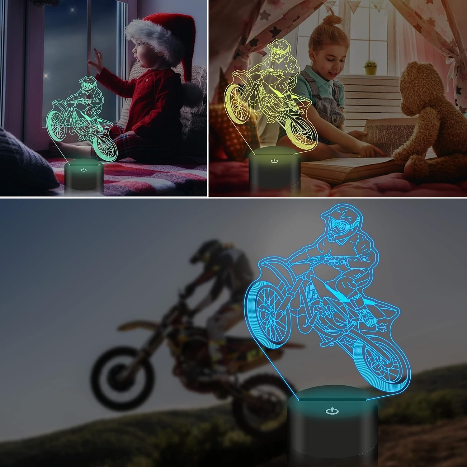BIRBANN Motorcycle Lamp, 7 Colours Variable Touchable 3D Lamp, for Children'S Room, Motorcycle Decoration, Gifts for Motorcyclists image number 3