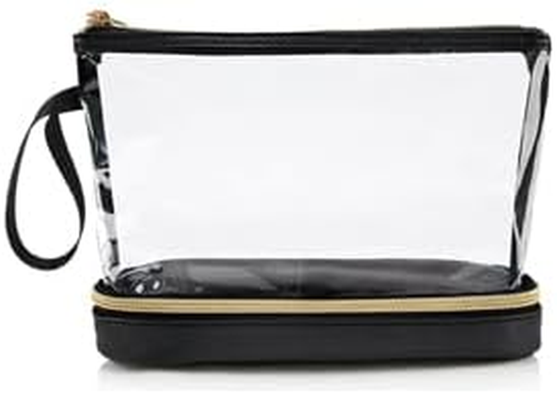 FACAICAI Travel Makeup Bag, Clear Cosmetic Bag Make up Organizer TSA Approved Toiletry Bag, Waterproof Pouch for Women Purse for Toiletries Accessories Brushes (Black) image number 4