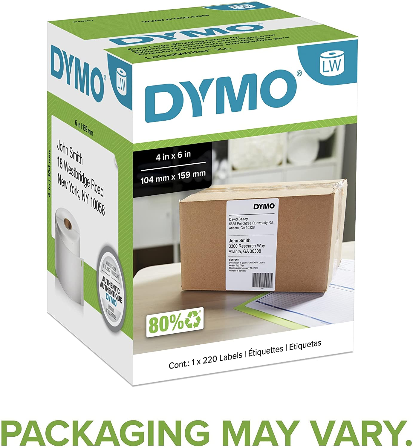DYMO Authentic LW Extra-Large Shipping Labels for Labelwriter Label Printers, White, 4'' X 6'', 1 Roll of 220 image number 3
