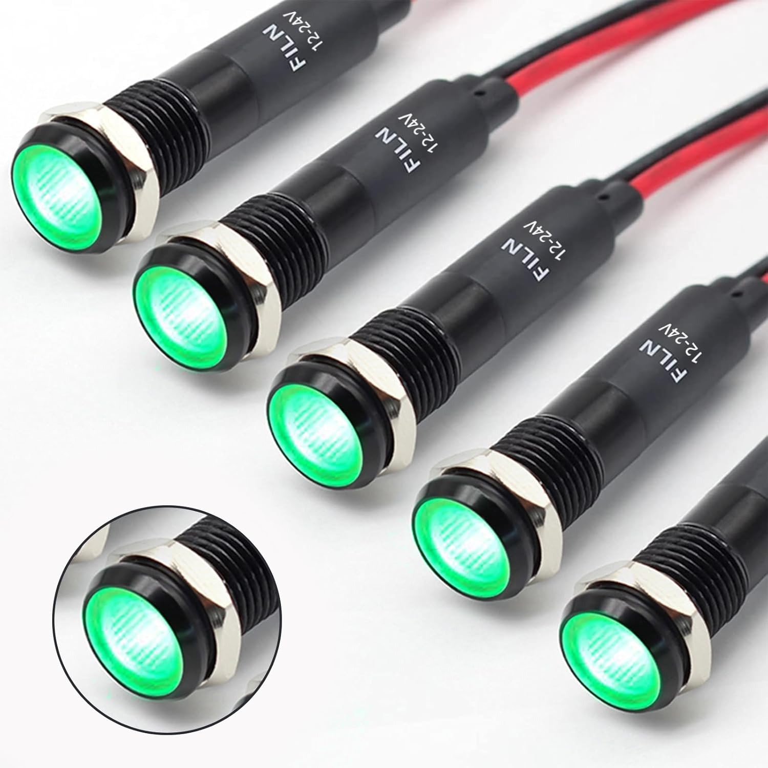 LED Indicator Light 5Pcs 8MM (5/16'') 12V 24V Metal Pilot Lamp Black Anodized Waterproof Ip67 Red Signal Lamp(Red)