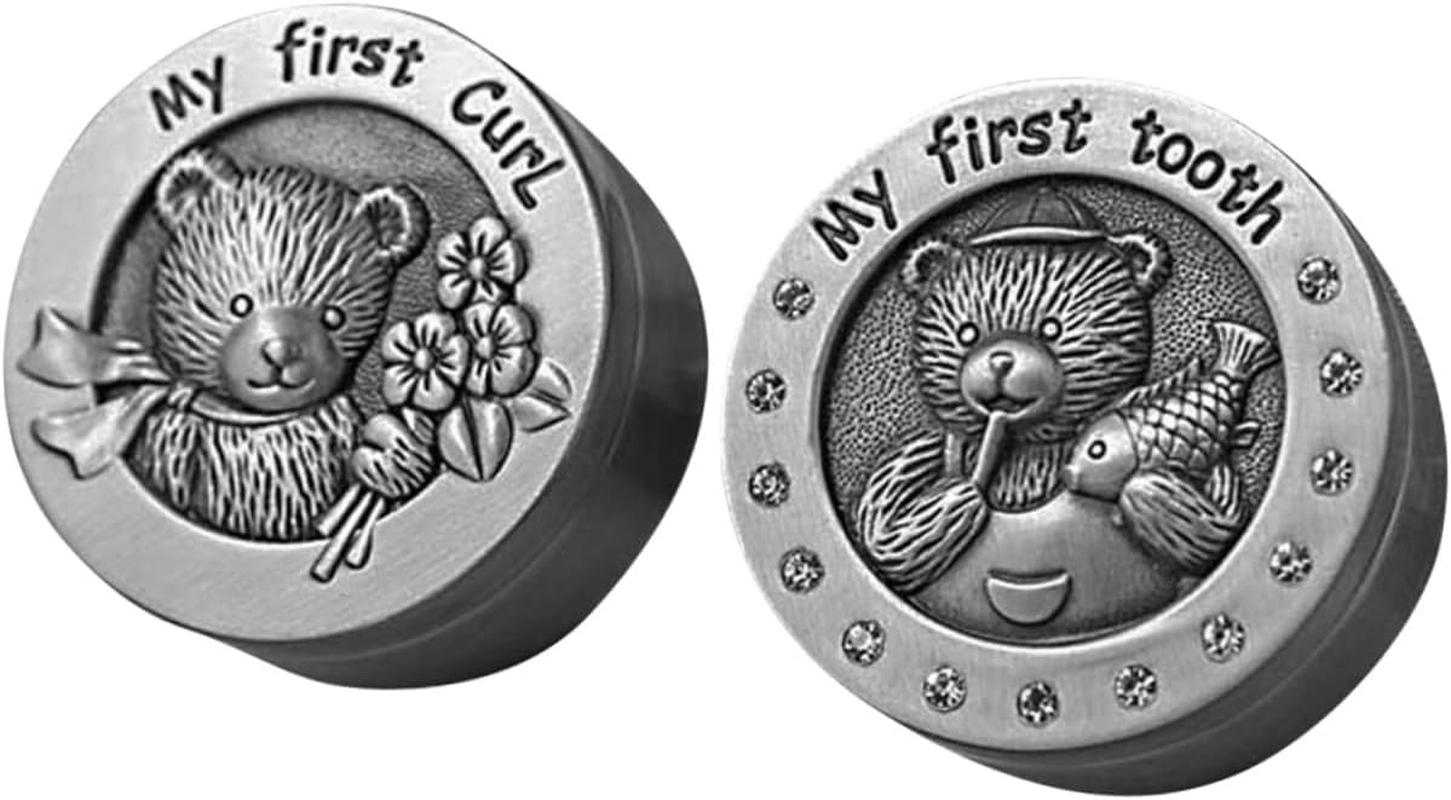 2Pcs Tooth Box for Boys and Girls Keepsake Organizer Metal Tooth Saver Birth Certificate Holder for Nursery Storage Organization image number 2