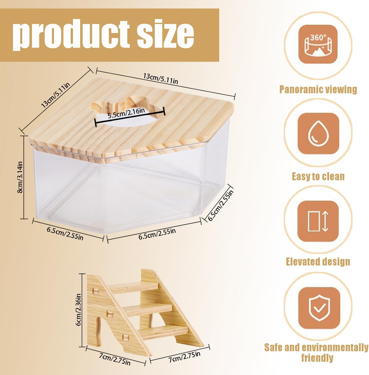 Hamster Sand Bath Container Small Animal Sand Bath Shower, Hamster Sand Box with Ladder for Easy Cleaning, Perfect for Dwarf Hamsters, Gerbils, and Chinchillas Pet Bathing Accessories (1 Pcs)