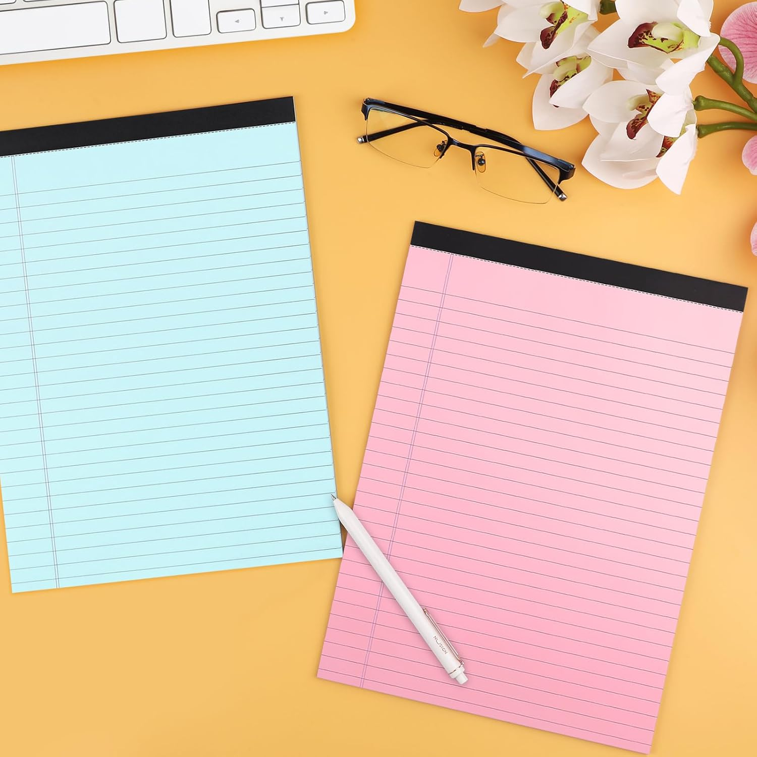 WINKIO Colored Legal Pads, 2 Pack Writing Pads 8.5 X 11 Inch, Micro Perforated Notebooks with Sturdy Back, Wide Ruled, 30 Sheets per Writing Pad for School, College, Office, Professional (Blue/Pink) image number 2