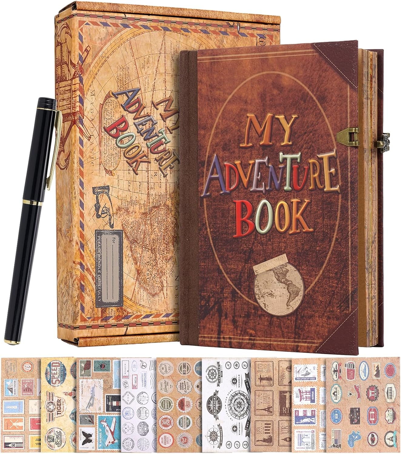 My Adventure Book Leather Scrapbook Photo Album - 164 Acid-Free Pages, Vintage Travel Journal for Anniversaries, Vacations & Date Nights, Pocket-Sized Memory Book, Gift for Couples, Him & Her