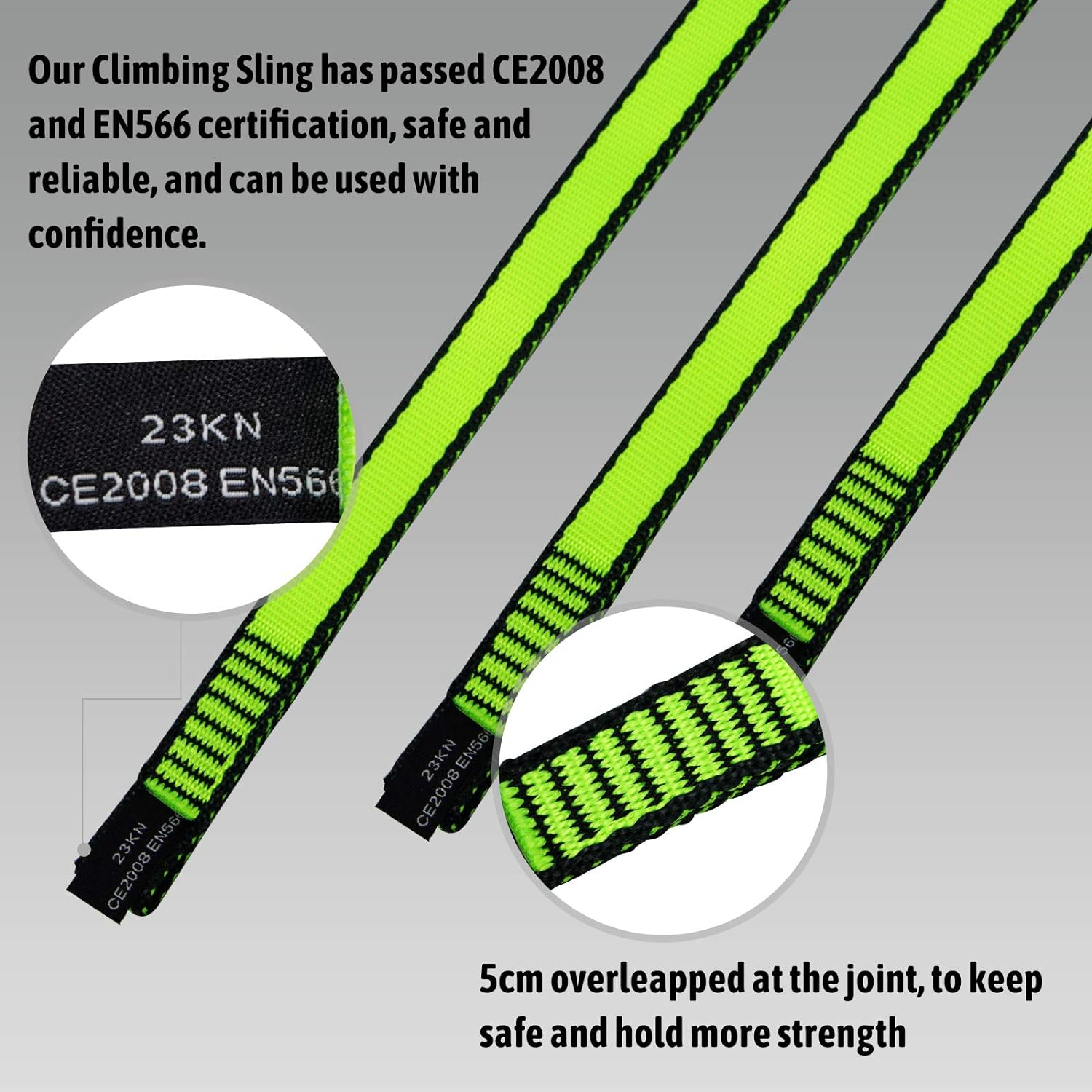 KIKIGOAL 18MM Nylon Climbing Sling Runner 23KN CE2008/EN566 Rock Climbing Webbing Straps for Outdoor Climbing, Rappelling, Swing, Yoga Hammock Etc (60 CM/24 Inch, 3PCS GREEN) image number 4