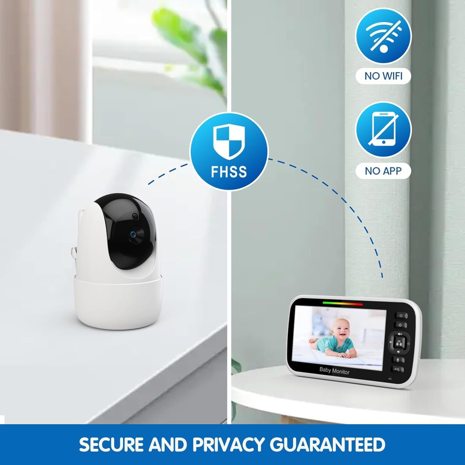 Baby Monitor with Camera and Audio, 5" LCD Display Portable Baby Camera Monitor No Wifi with Remote PTZ, Night Vision, 2-Way Talk, TEM & Humi Sensor, 4000Mah Battery, Lullabies, 1000Ft Range image number 4